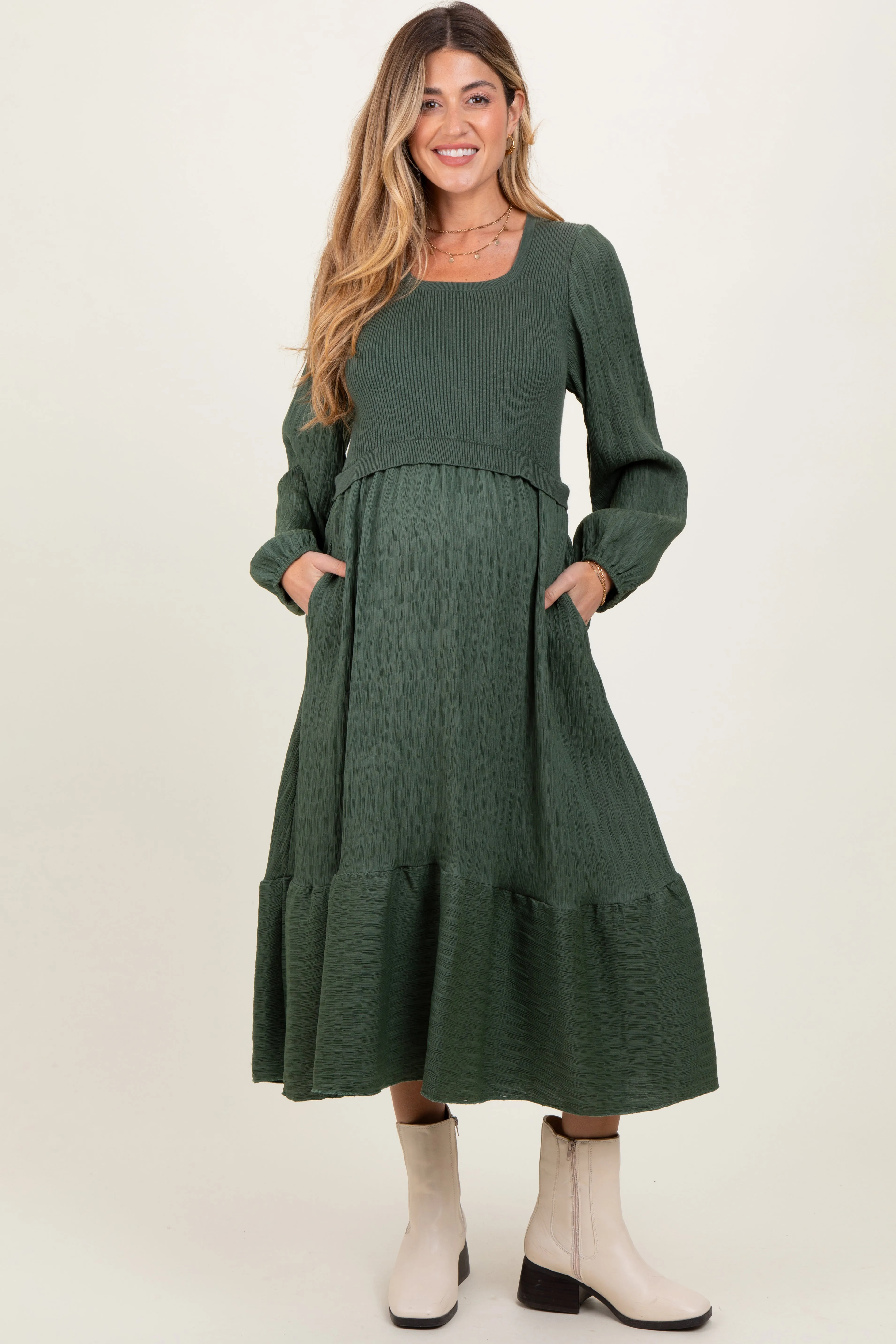 Forest Green Contrast Sweater Top Maternity Maxi Dress sold by Pinkblush product image thumbnail 2