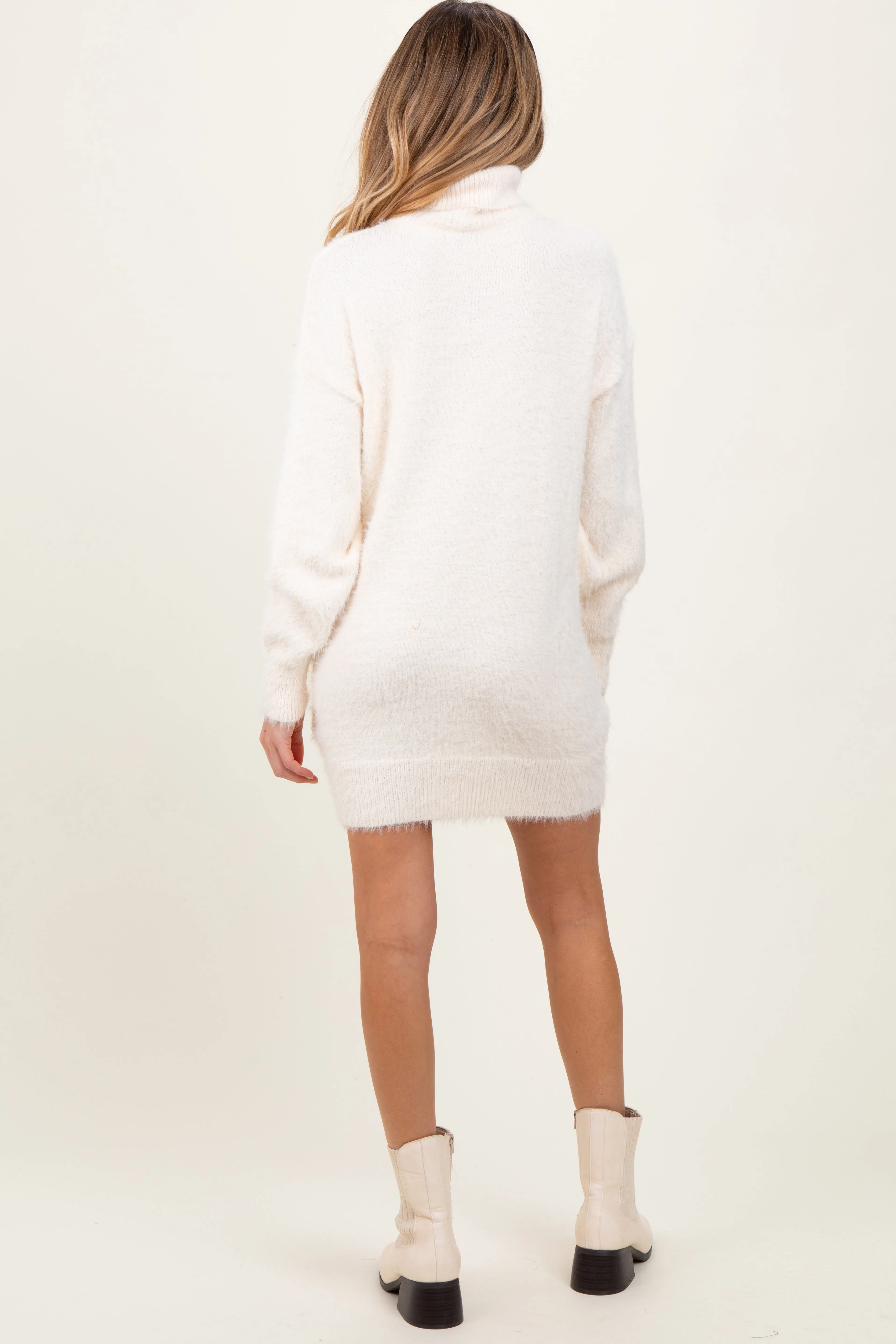 Cream Fuzzy Knit Turtleneck Maternity Sweater Mini Dress sold by Pinkblush product image thumbnail 4