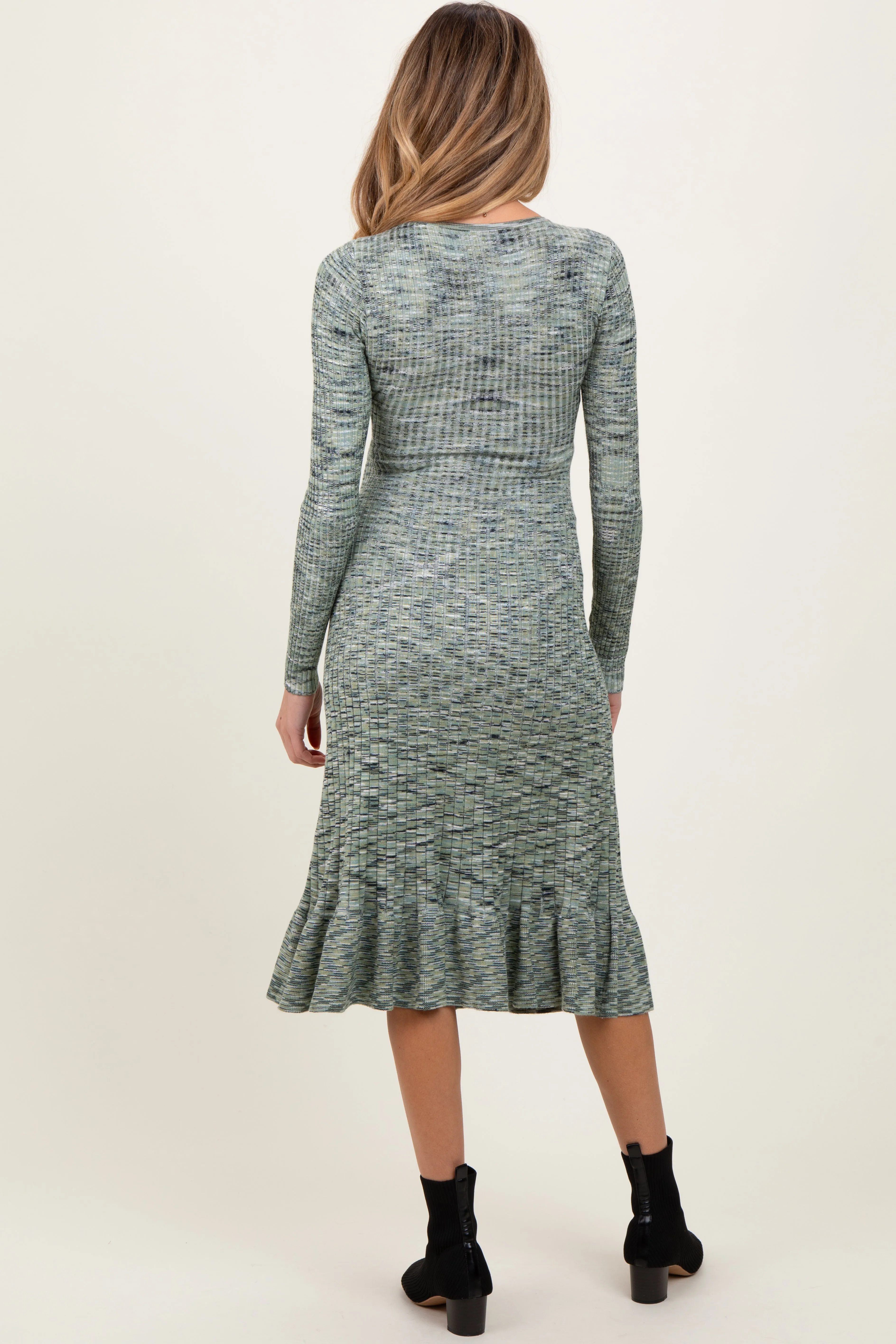 Olive Marled Ribbed Ruffle Hem Maternity Midi Dress sold by Pinkblush product image thumbnail 2