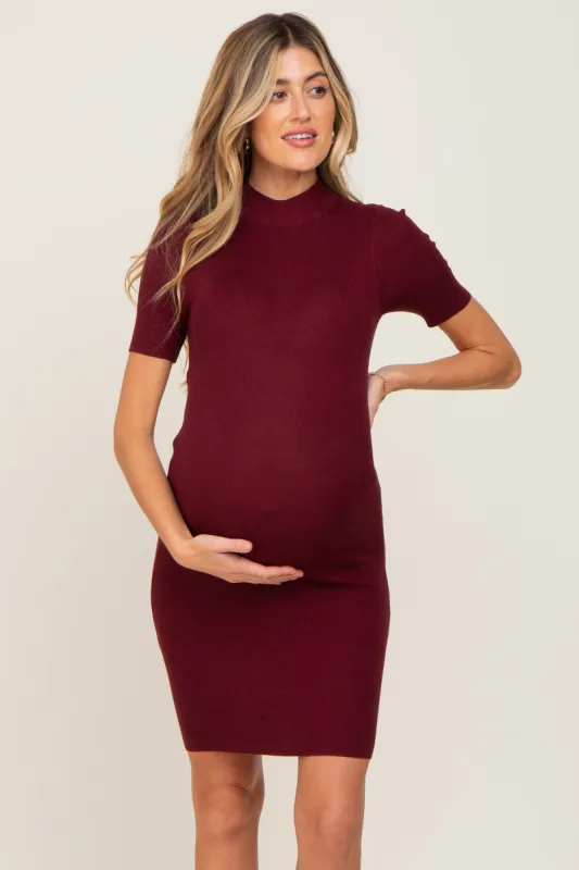 Burgundy Ribbed Mock Neck Maternity Dress sold by Pinkblush