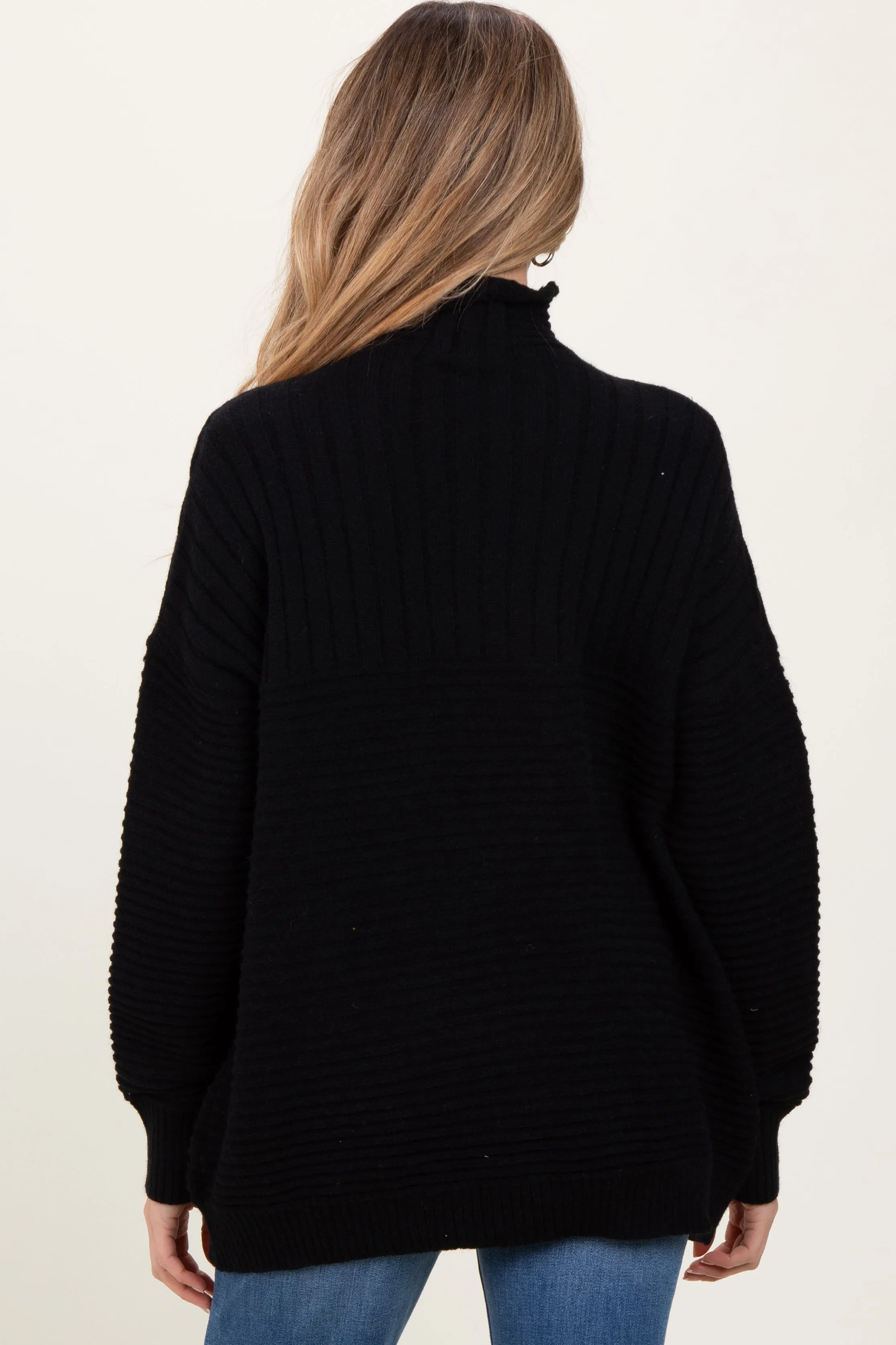 Black Ribbed Knit Turtleneck Dolman Sleeve Maternity Sweater sold by Pinkblush product image thumbnail 3