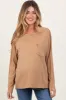 Camel Mineral Wash Front Pocket Long Sleeve Maternity Top sold by Pinkblush