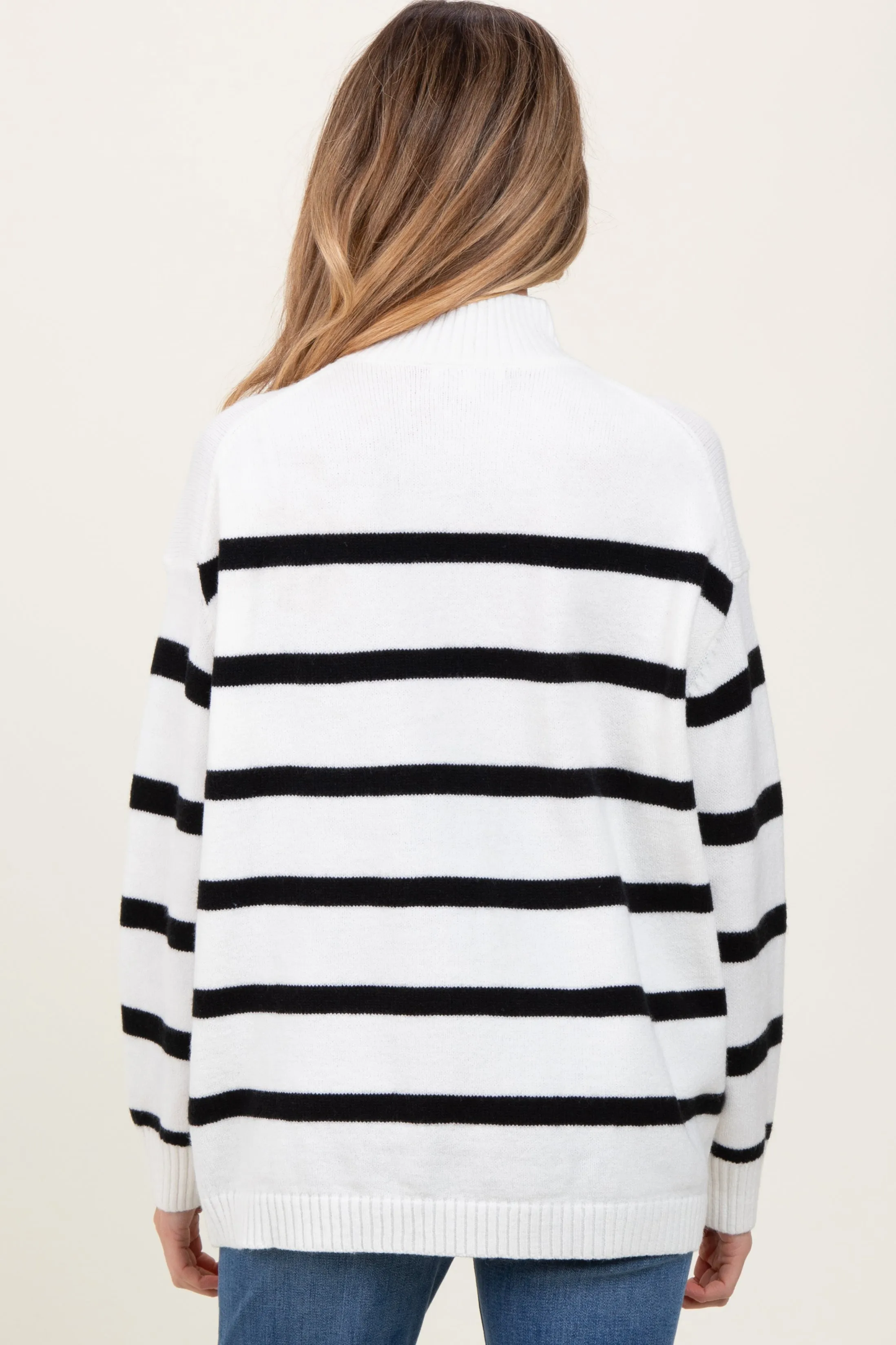Ivory Striped Oversized Mock Neck Maternity Sweater sold by Pinkblush product image thumbnail 3