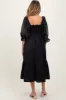 Black Chiffon Smocked Puff Sleeve Maternity Midi Dress sold by Pinkblush