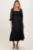 Black Chiffon Smocked Puff Sleeve Maternity Midi Dress sold by Pinkblush