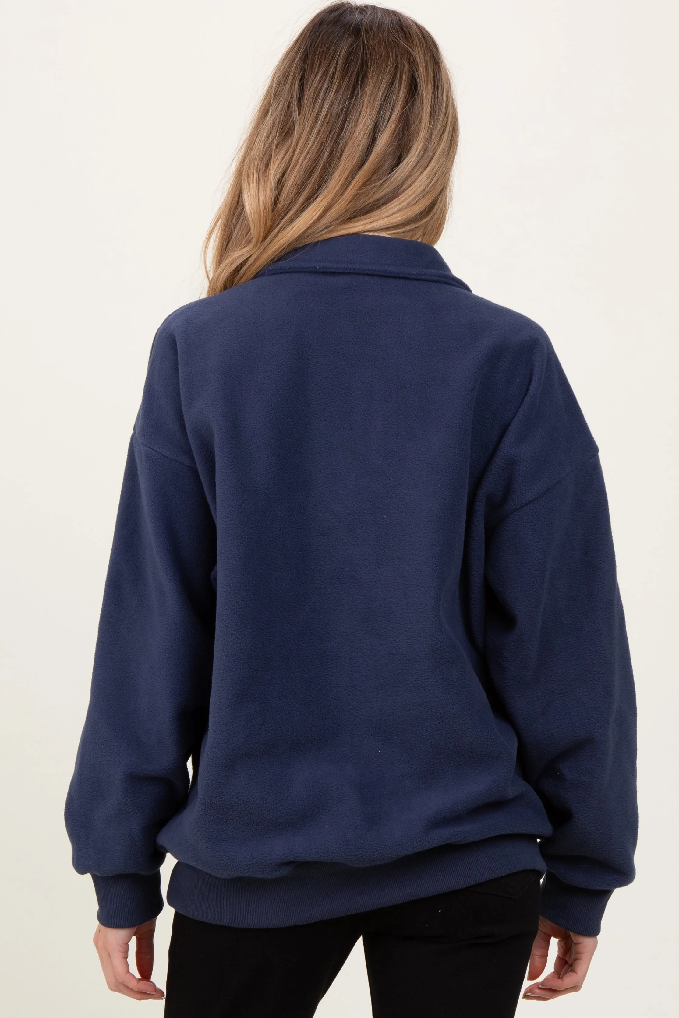 Navy Fleece Collared Button Up Maternity Pullover sold by Pinkblush product image thumbnail 3
