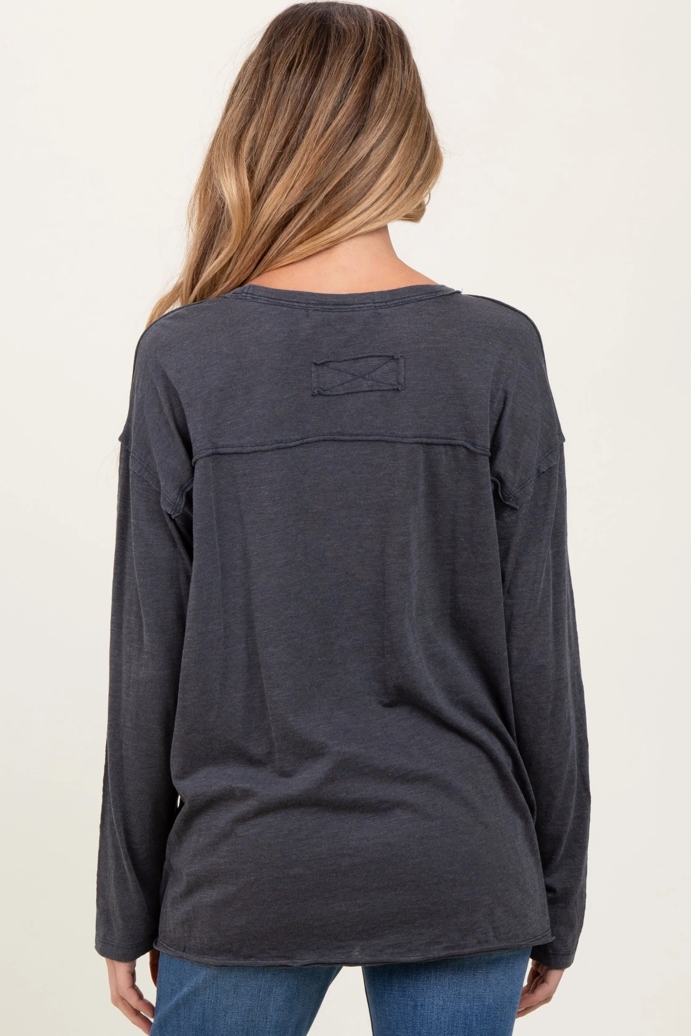 Charcoal Mineral Wash Front Pocket Long Sleeve Maternity Top sold by Pinkblush product image thumbnail 3