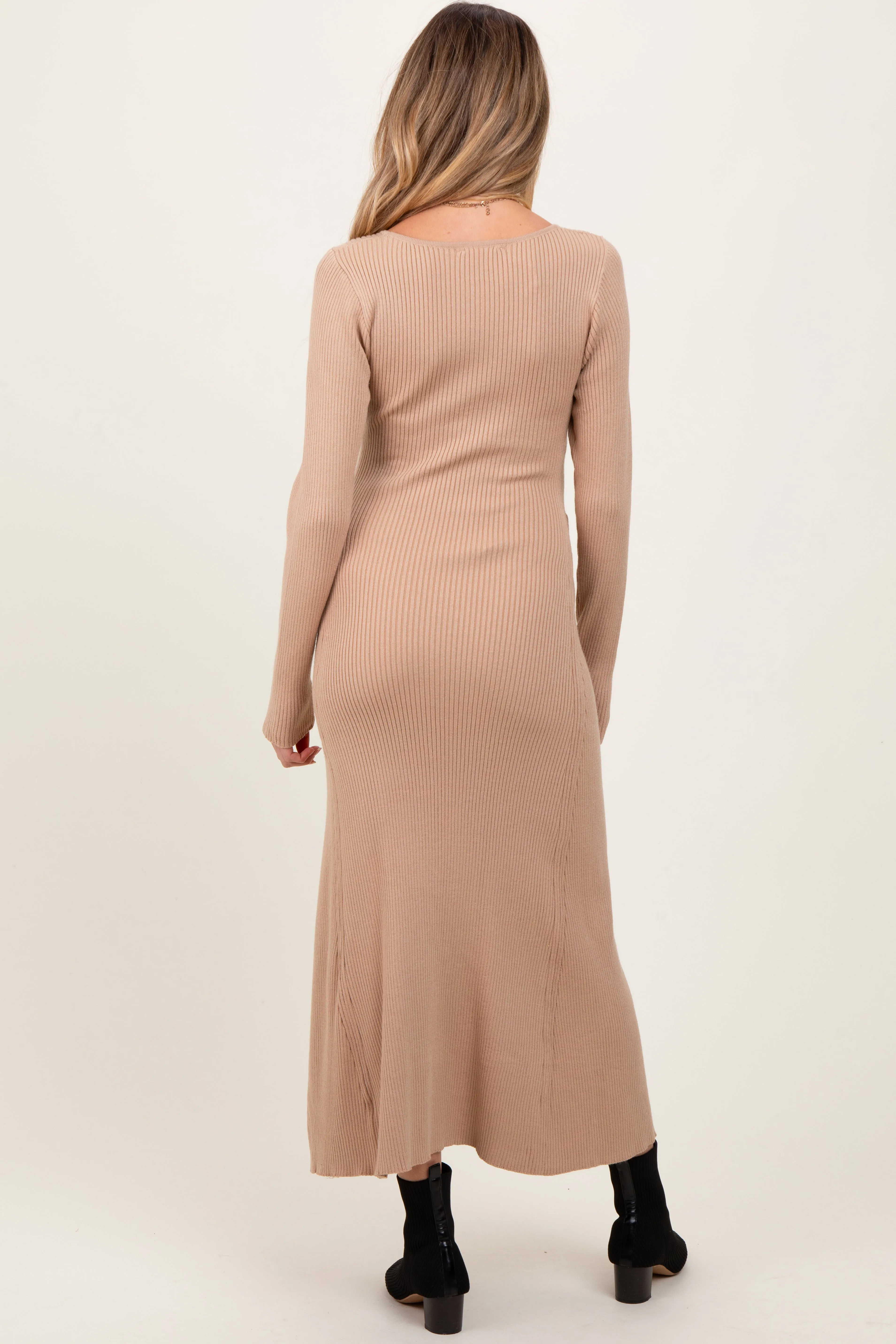 Beige Ribbed Knit Maternity Maxi Sweater Dress sold by Pinkblush product image thumbnail 4