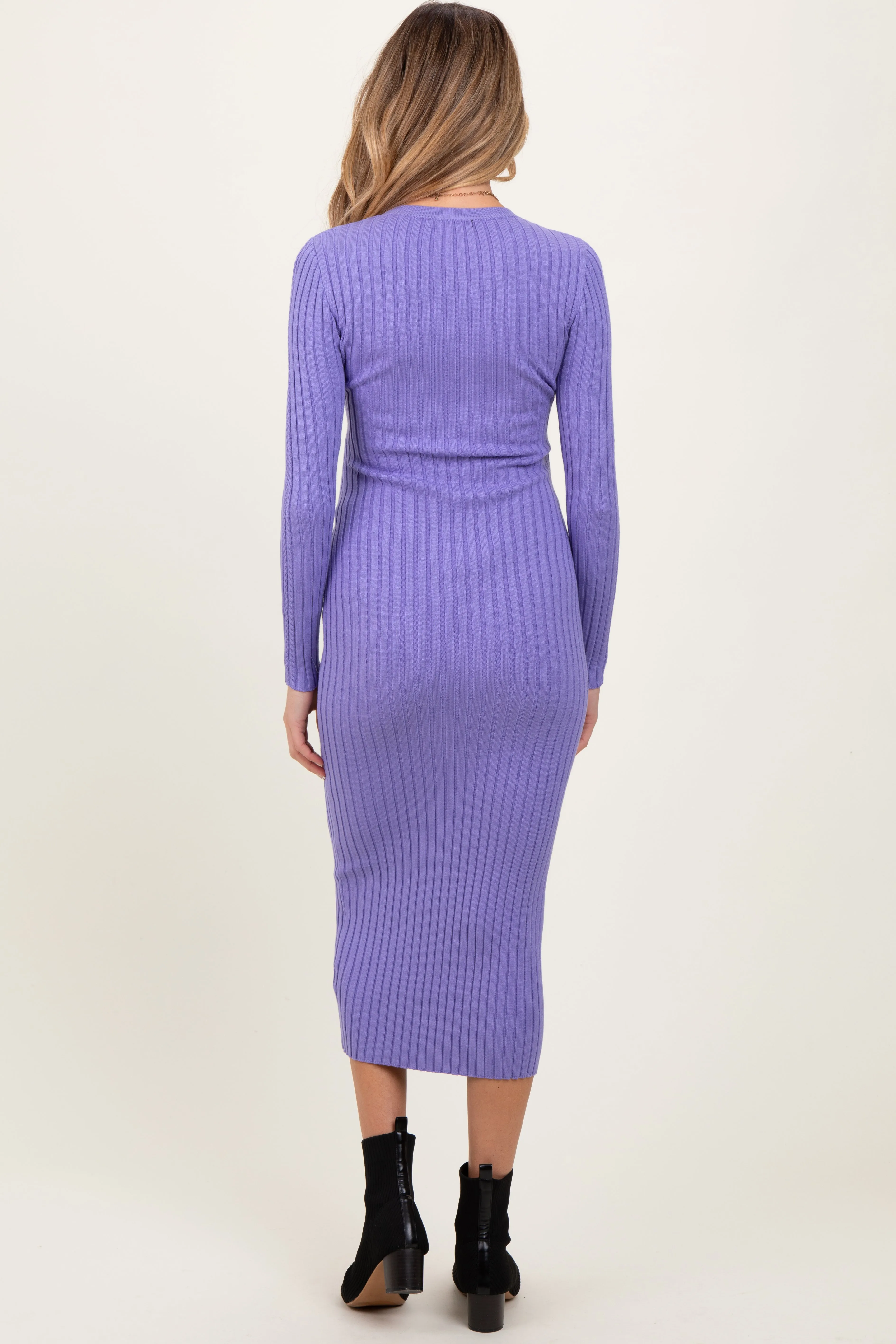 Lavender Contrast Ribbed Knit Maternity Midi Dress sold by Pinkblush product image thumbnail 4