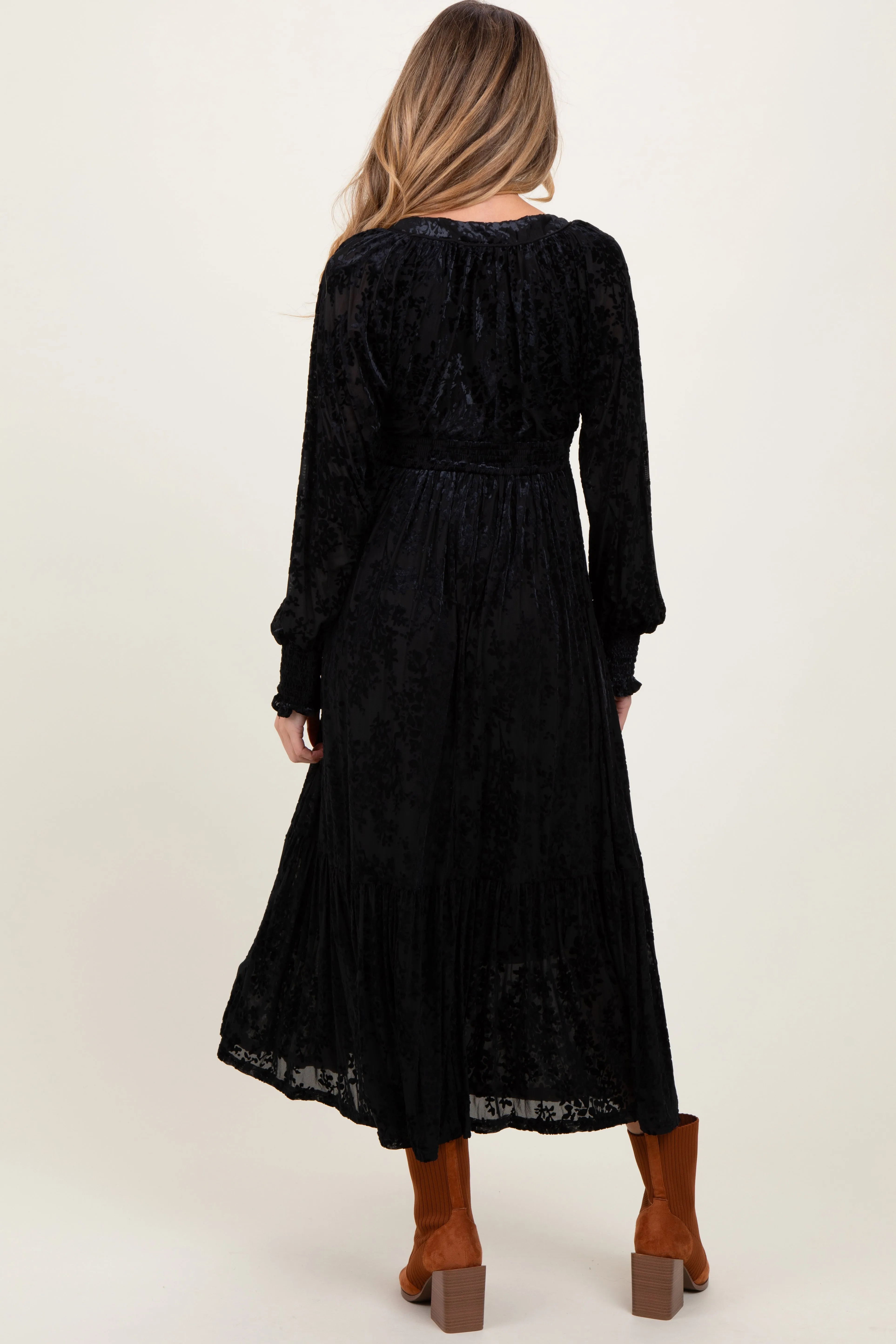 Black Floral Velvet Overlay Maternity Maxi Dress sold by Pinkblush product image thumbnail 4