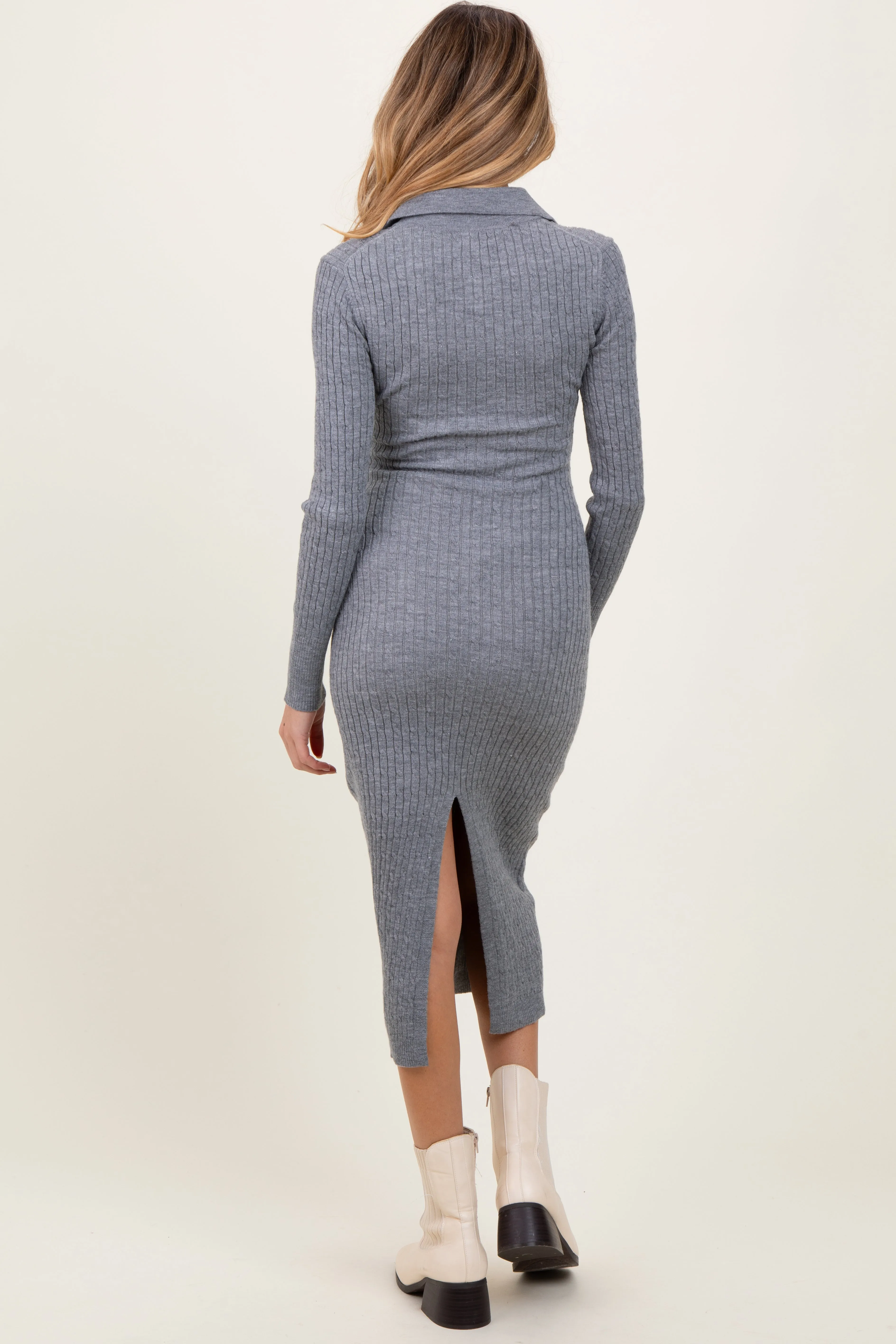 Heather Grey Cable Knit Button Up Maternity Midi Dress sold by Pinkblush product image thumbnail 3