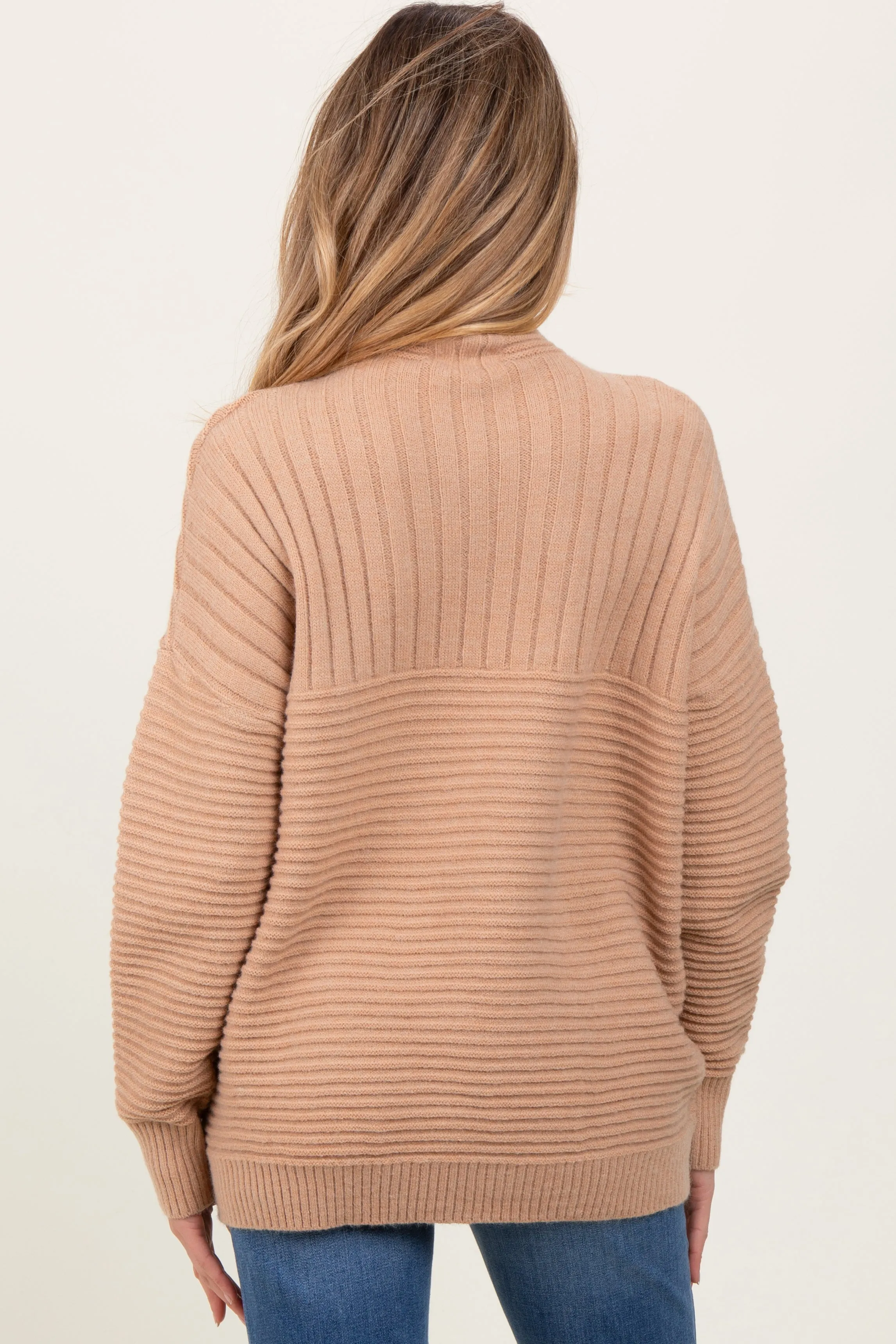 Camel Ribbed Knit Turtleneck Dolman Sleeve Maternity Sweater sold by Pinkblush product image thumbnail 4