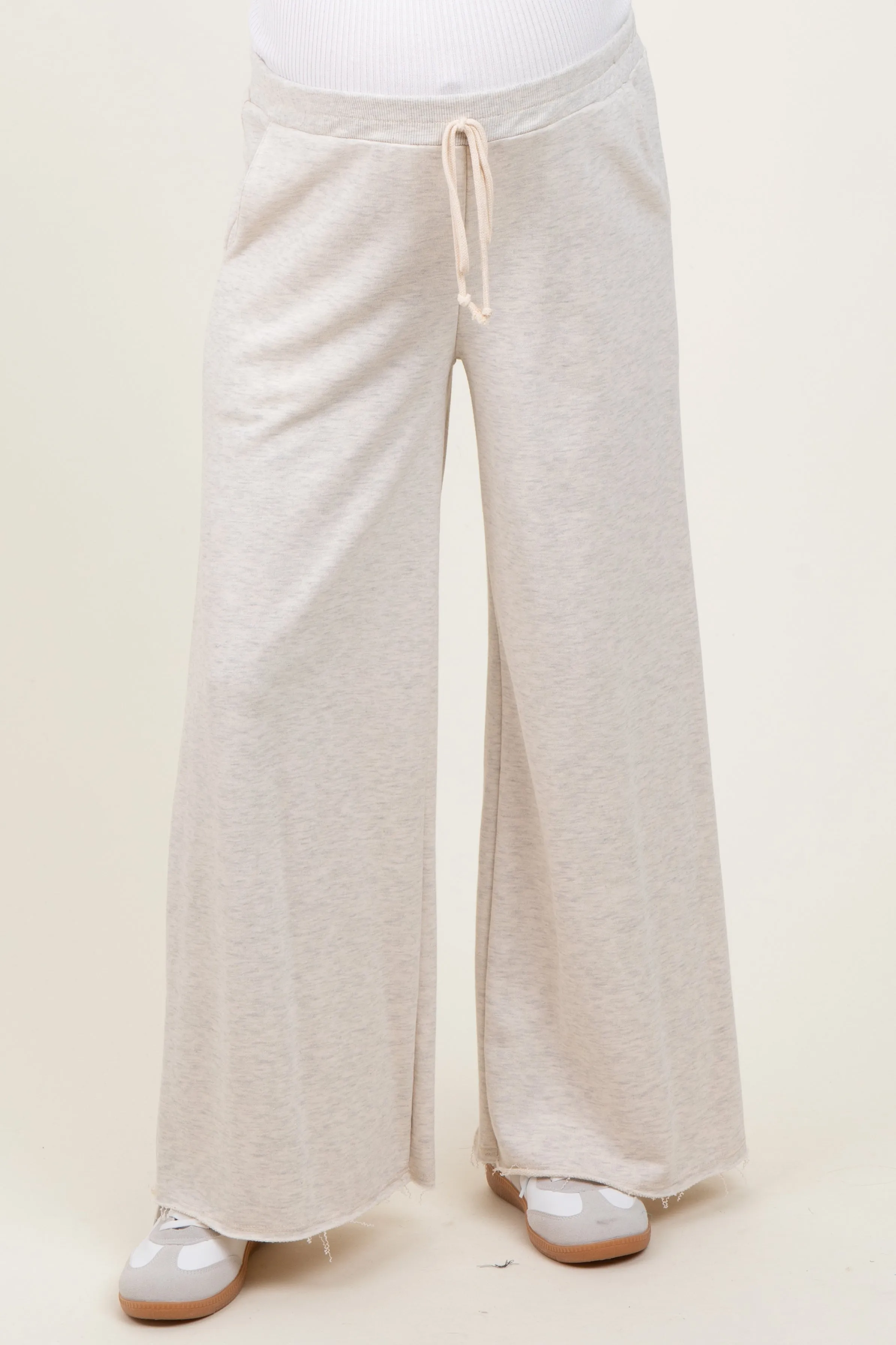 Beige French Terry Raw Edge Maternity Wide Leg Pants sold by Pinkblush product image thumbnail 3