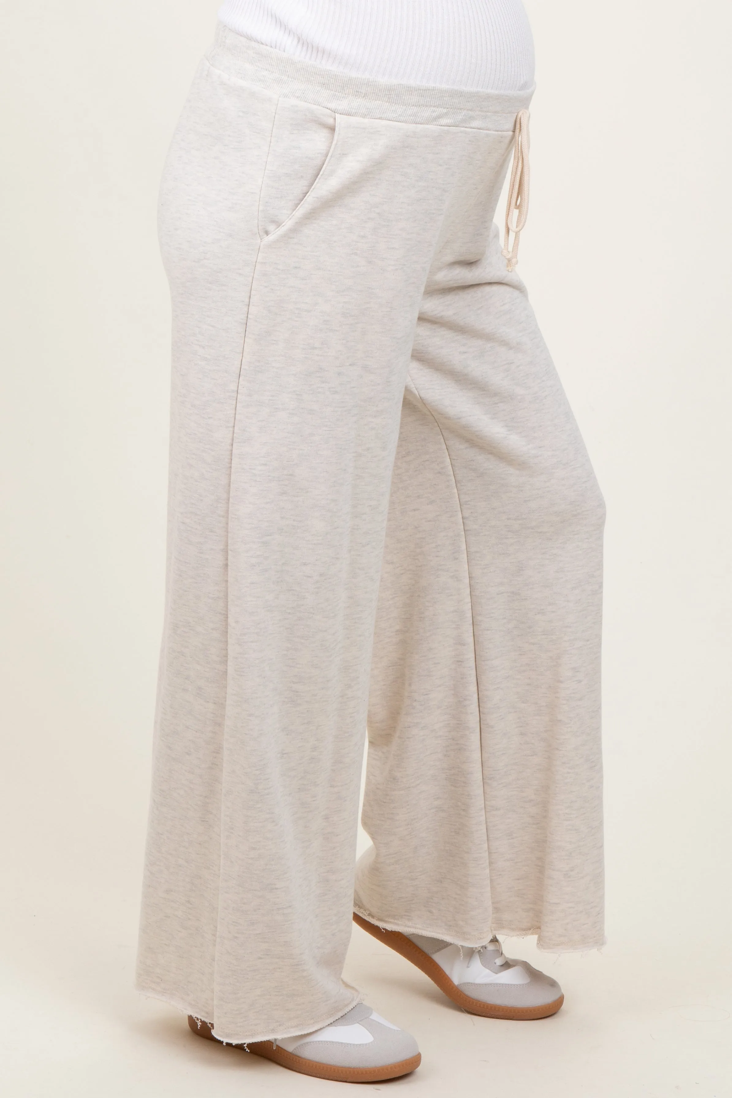 Beige French Terry Raw Edge Maternity Wide Leg Pants sold by Pinkblush product image thumbnail 4