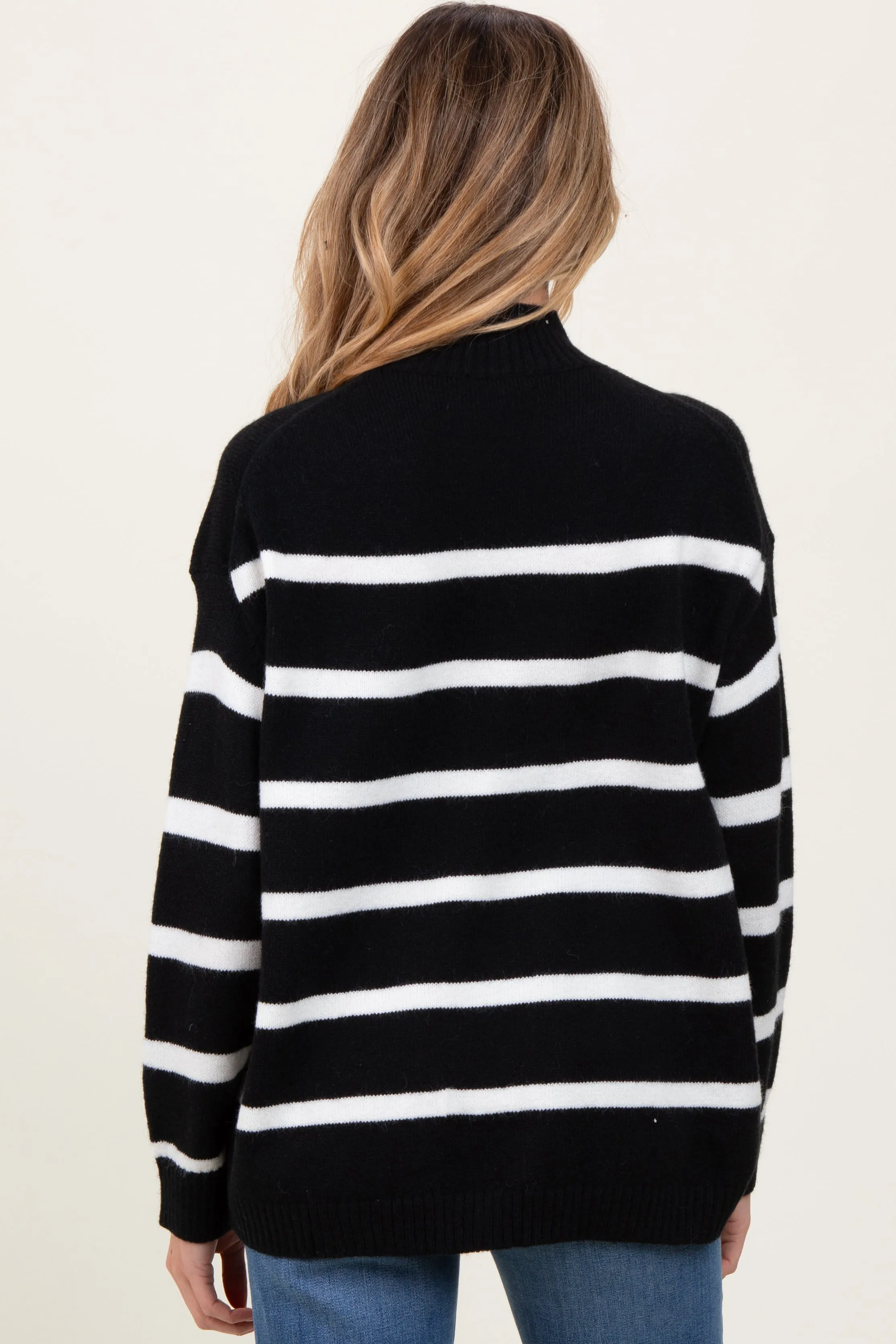 Black Striped Oversized Mock Neck Maternity Sweater sold by Pinkblush product image thumbnail 3