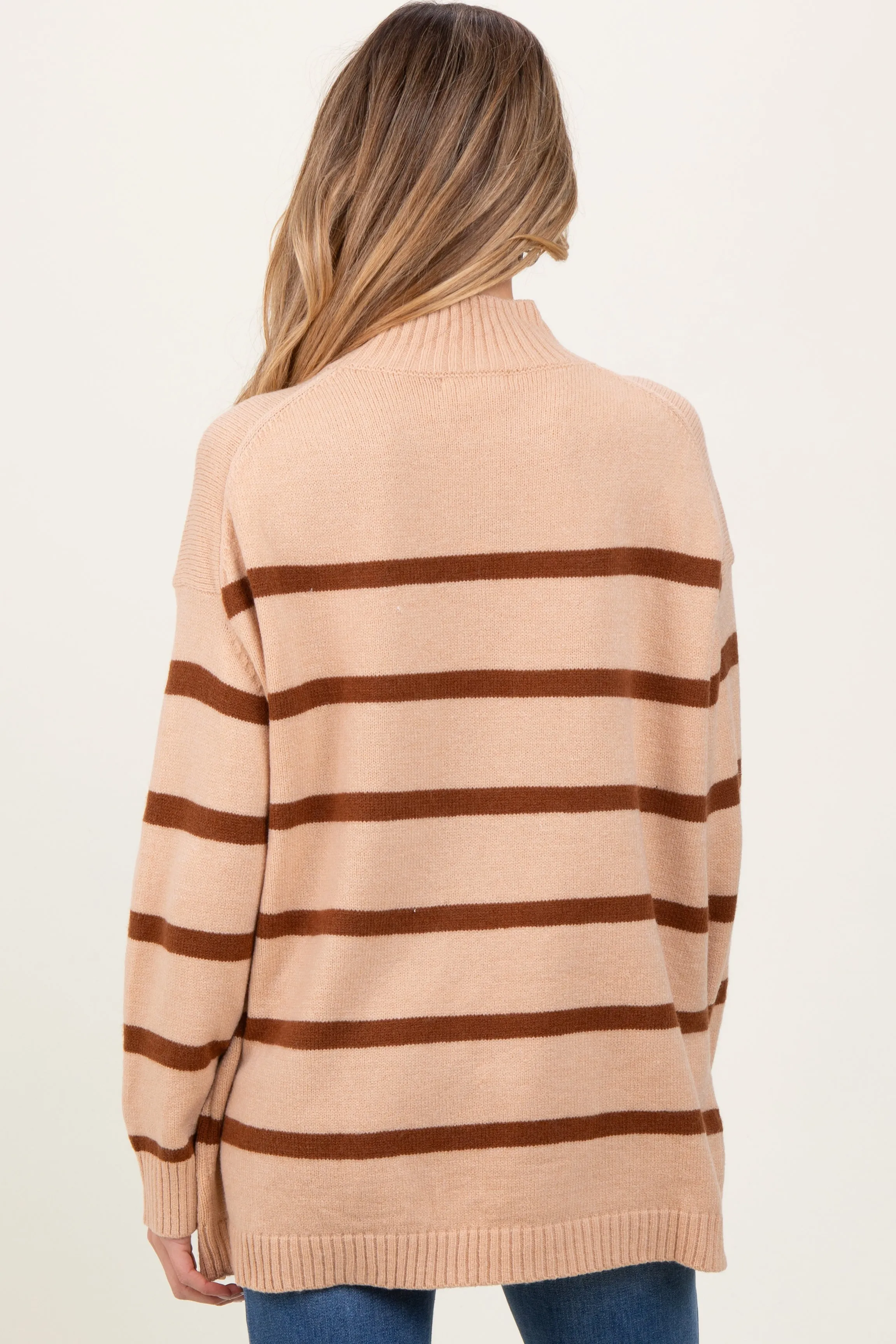 Camel Striped Oversized Mock Neck Maternity Sweater sold by Pinkblush product image thumbnail 3