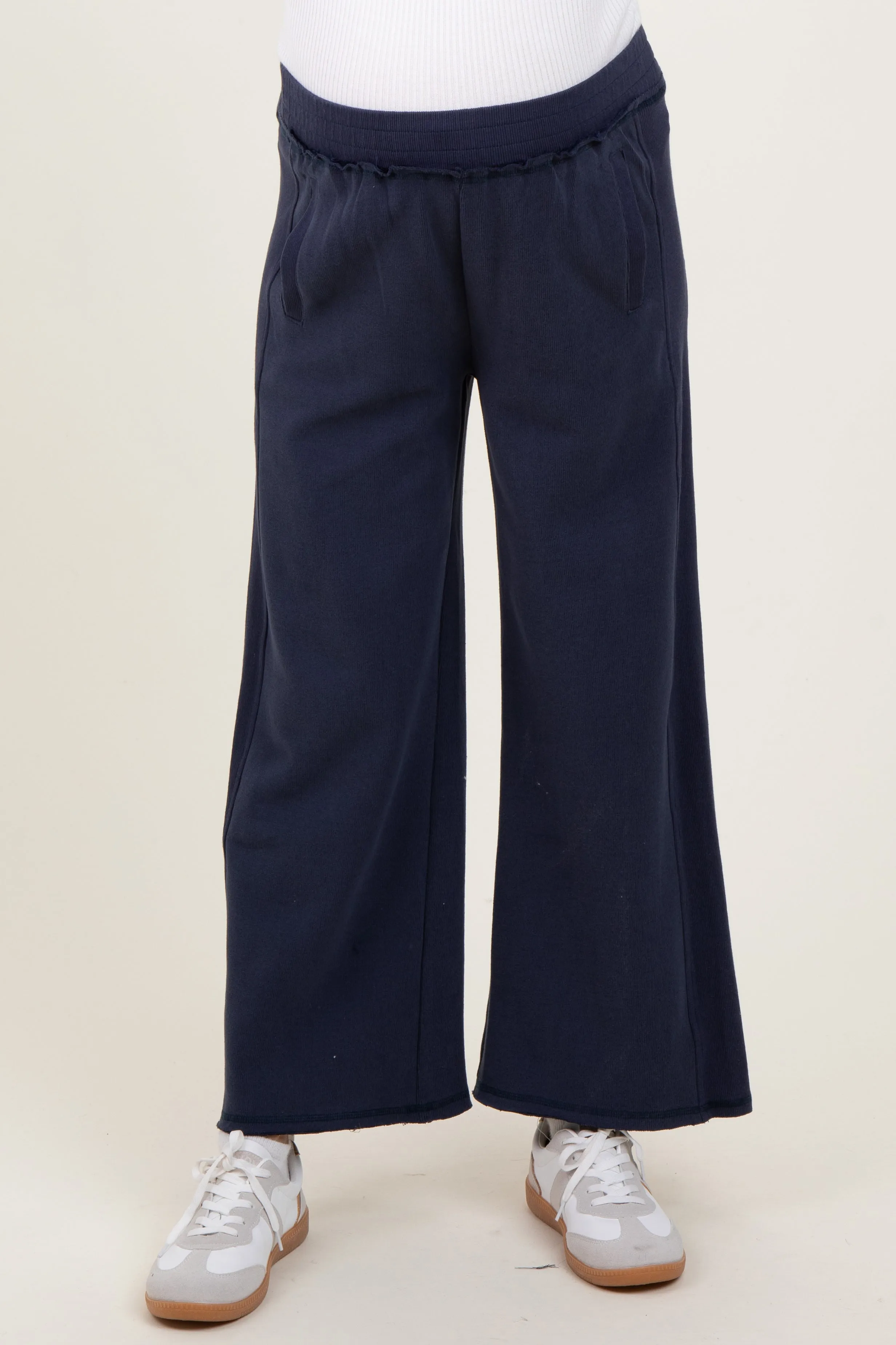 Navy Ribbed Side Panel Wide Leg Maternity Sweatpants sold by Pinkblush product image thumbnail 3