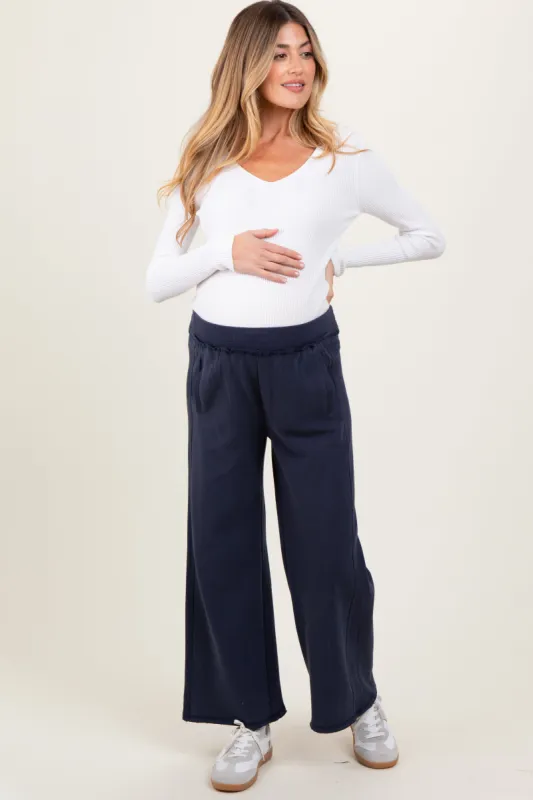 Navy Ribbed Side Panel Wide Leg Maternity Sweatpants sold by Pinkblush