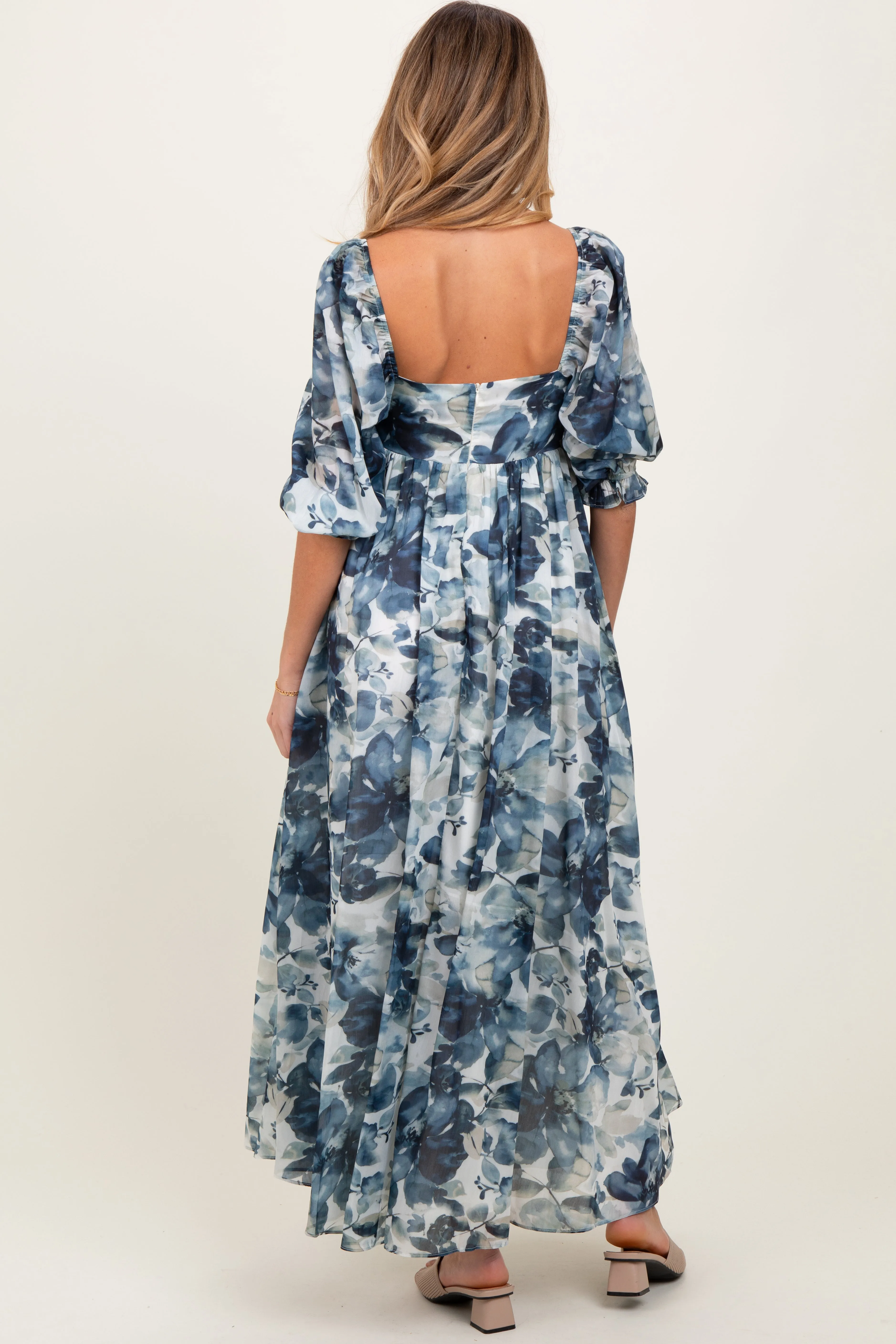 Navy Floral 3/4 Puff Sleeve Maternity Maxi Dress sold by Pinkblush product image thumbnail 4