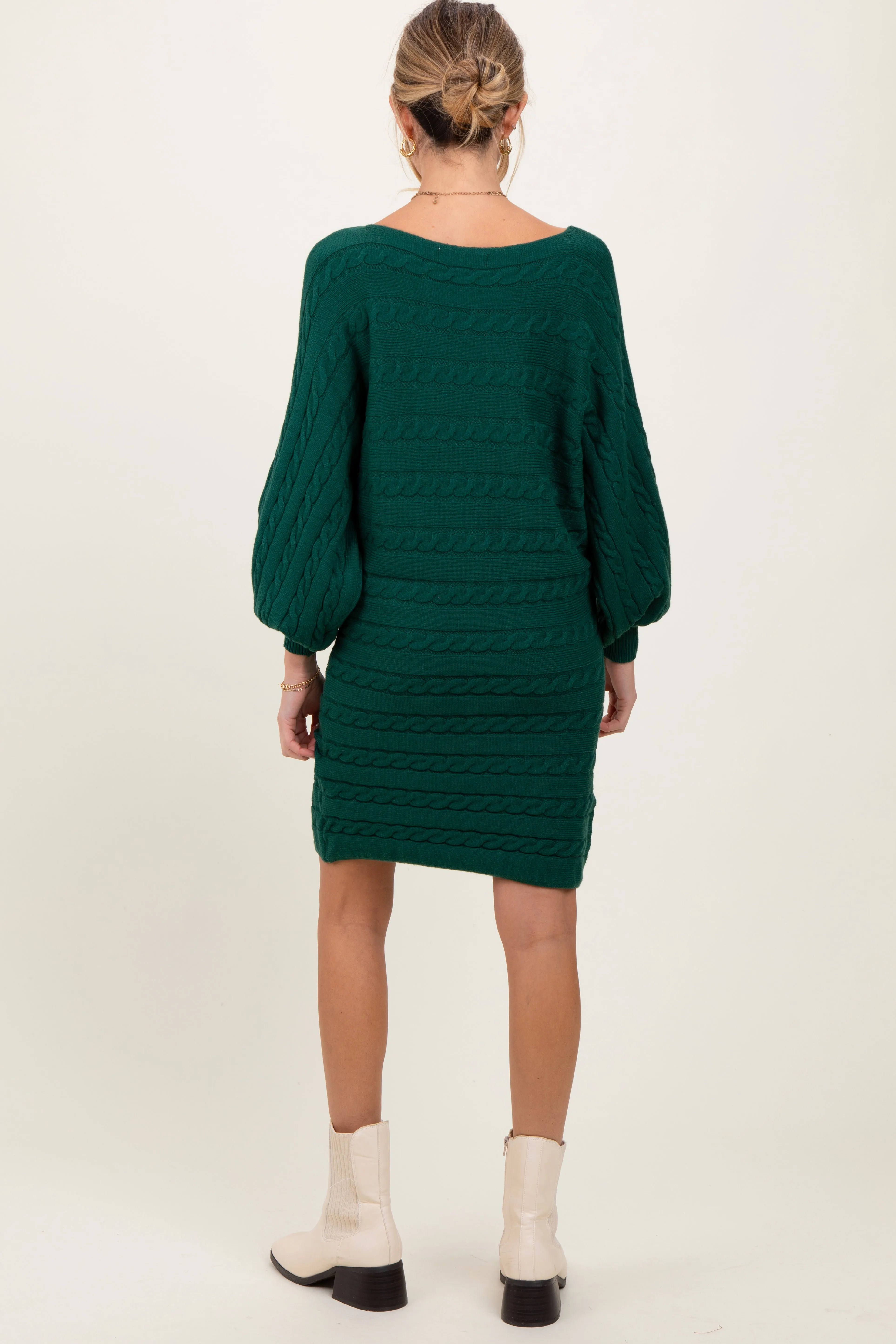 Hunter Green Cable Knit Dolman Sleeve Maternity Sweater Mini Dress sold by Pinkblush product image thumbnail 2