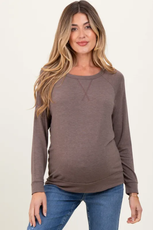 Brown Basic Maternity Pullover Top sold by Pinkblush