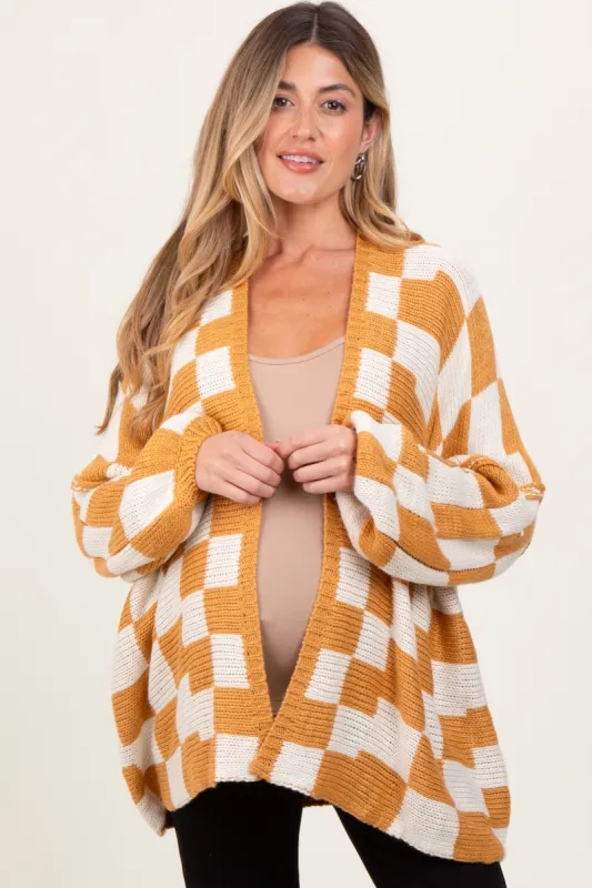 Yellow Checkered Oversized Maternity Cardigan sold by Pinkblush