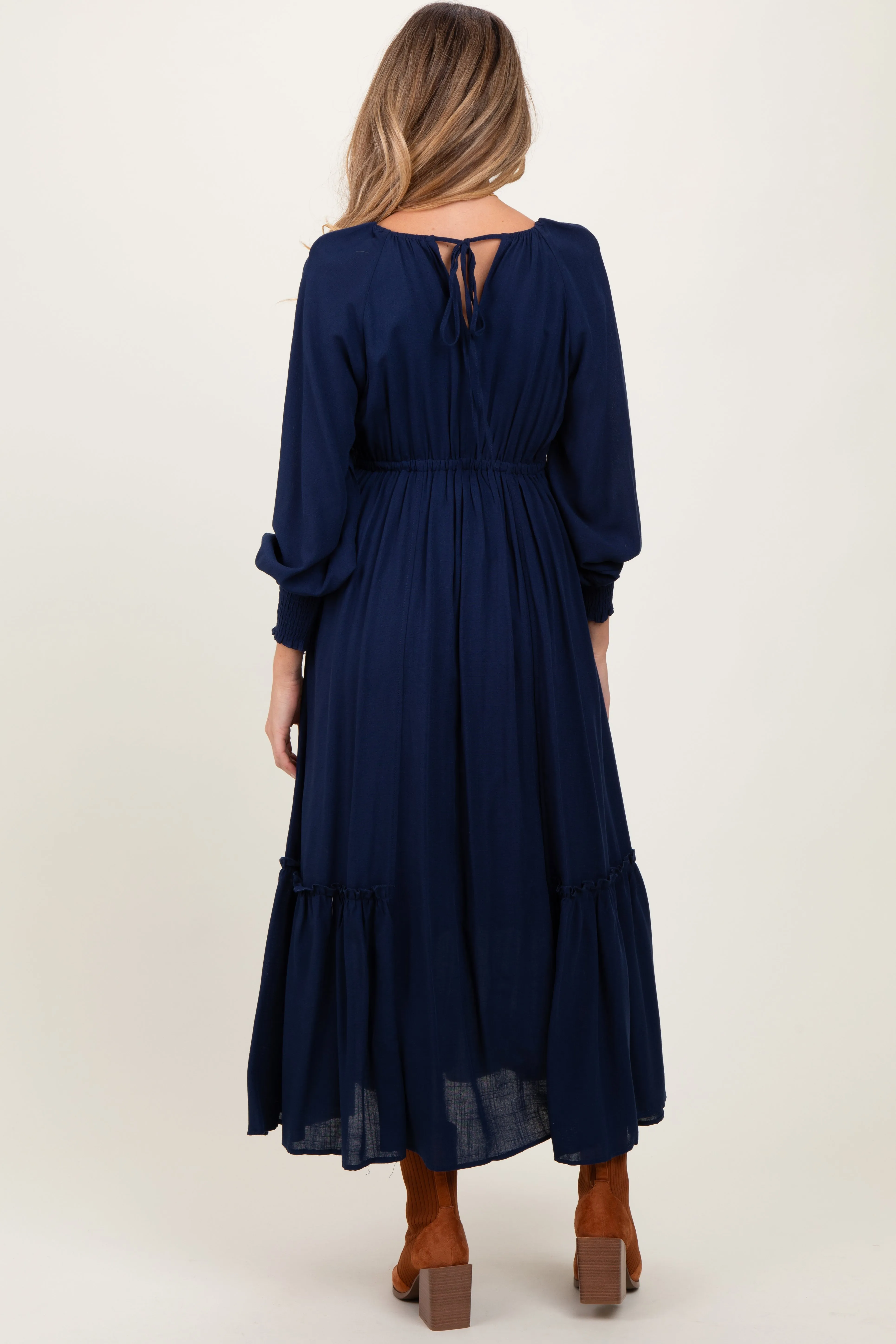 Navy Square Neckline Bubble Sleeve Maternity Maxi Dress sold by Pinkblush product image thumbnail 3