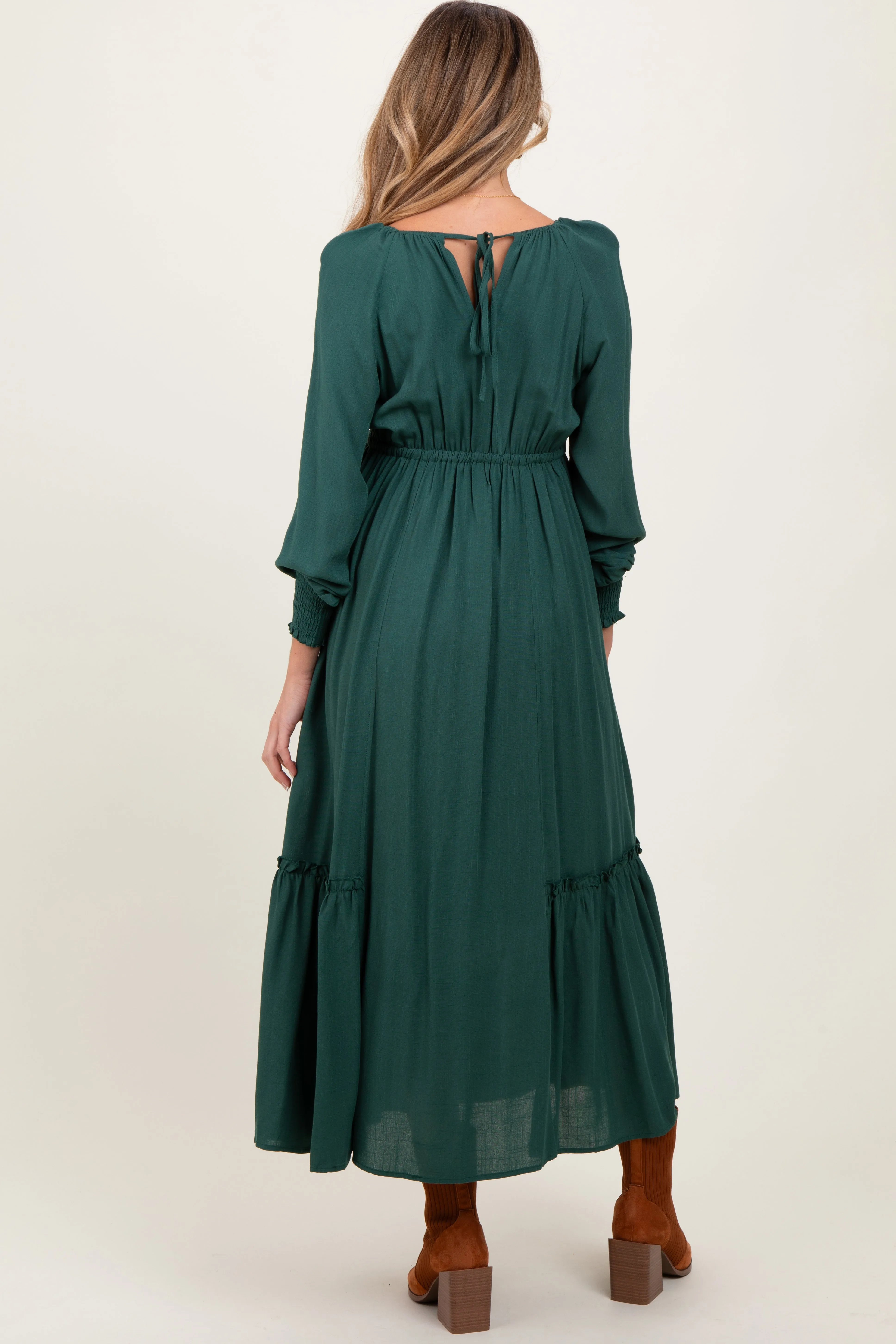 Forest Green Square Neckline Bubble Sleeve Maternity Maxi Dress sold by Pinkblush product image thumbnail 4