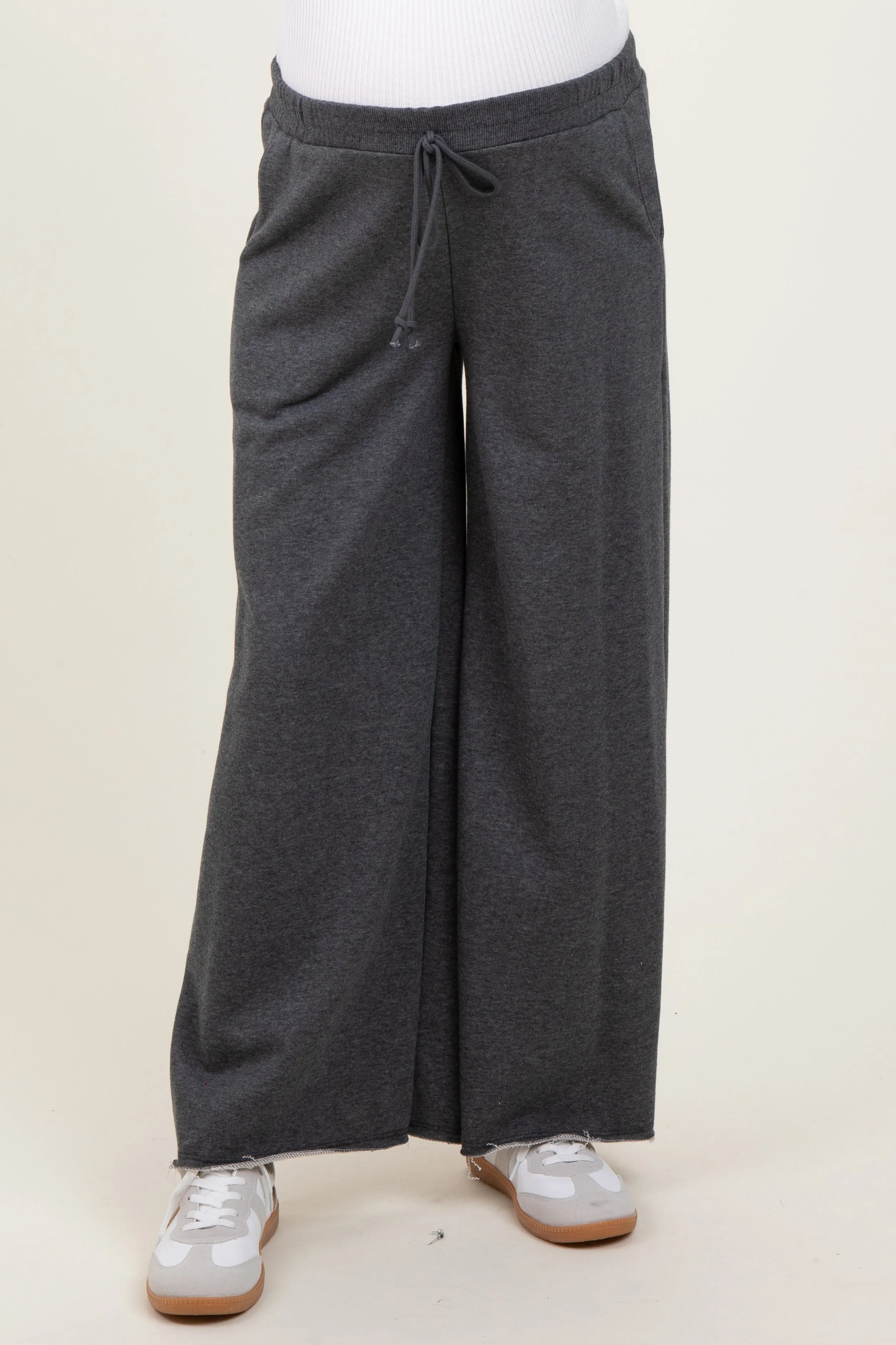 Charcoal French Terry Raw Edge Maternity Wide Leg Pants sold by Pinkblush product image thumbnail 2