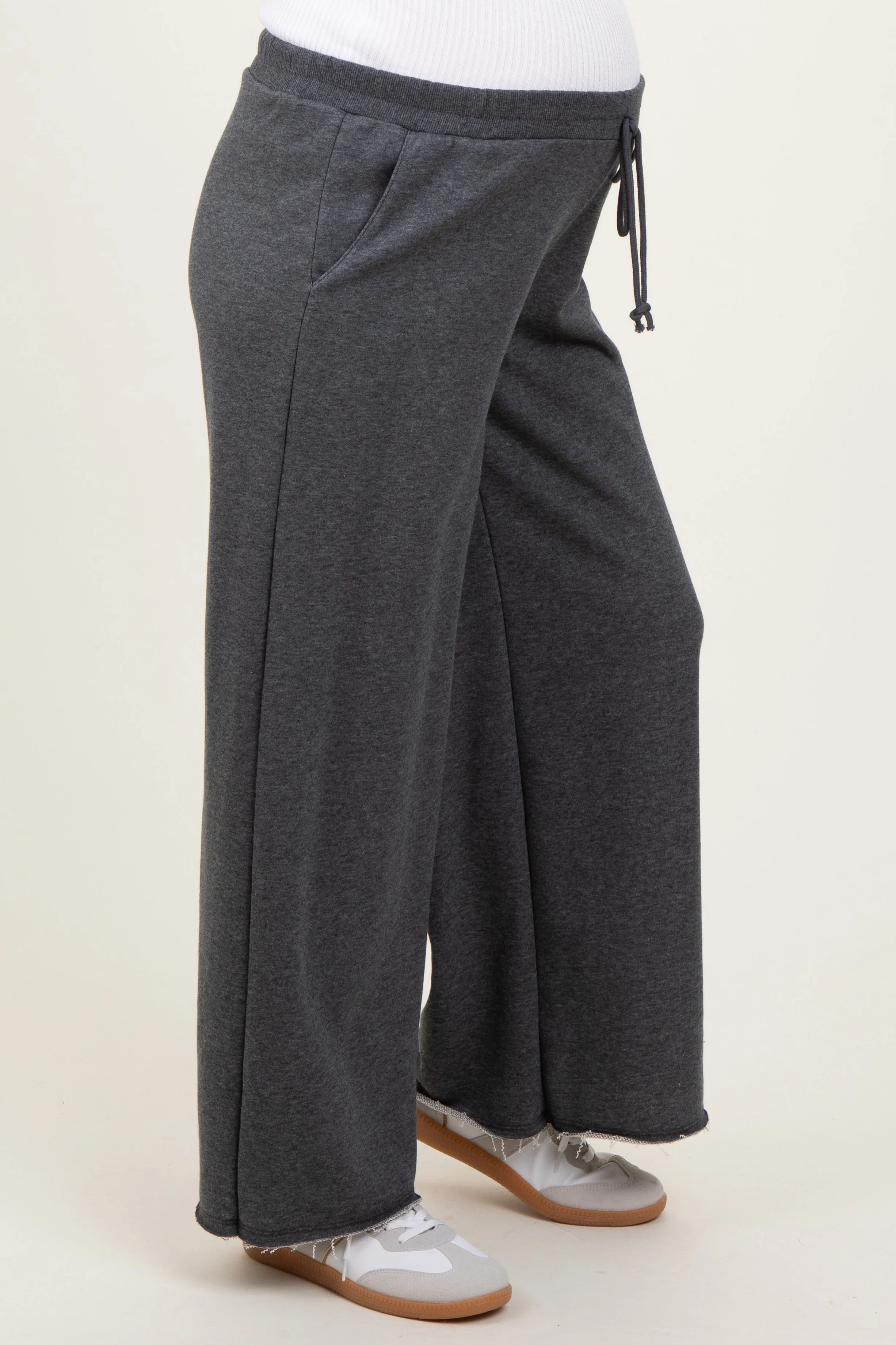 Charcoal French Terry Raw Edge Maternity Wide Leg Pants sold by Pinkblush product image thumbnail 3