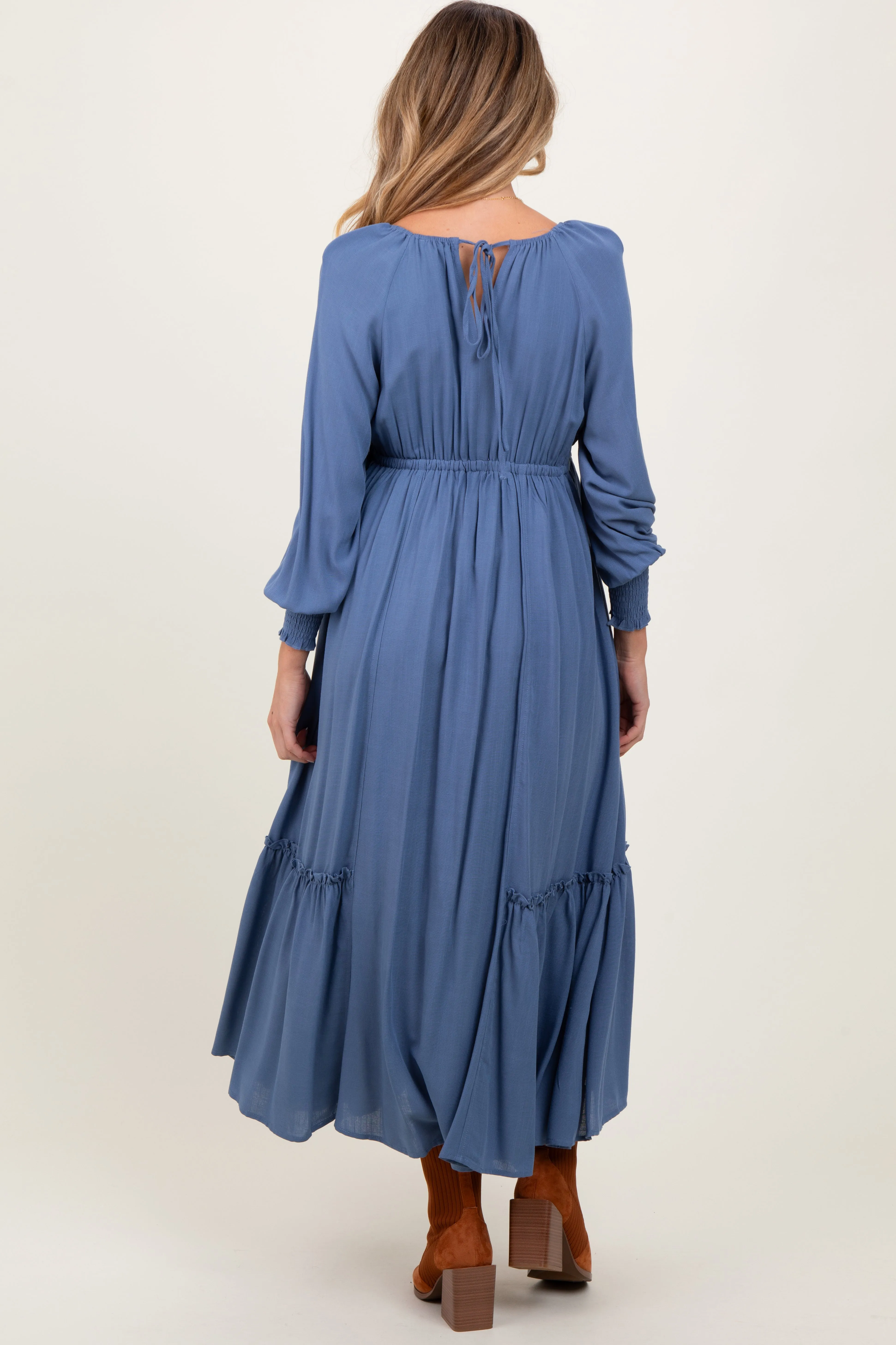 Blue Square Neckline Bubble Sleeve Maternity Maxi Dress sold by Pinkblush product image thumbnail 4