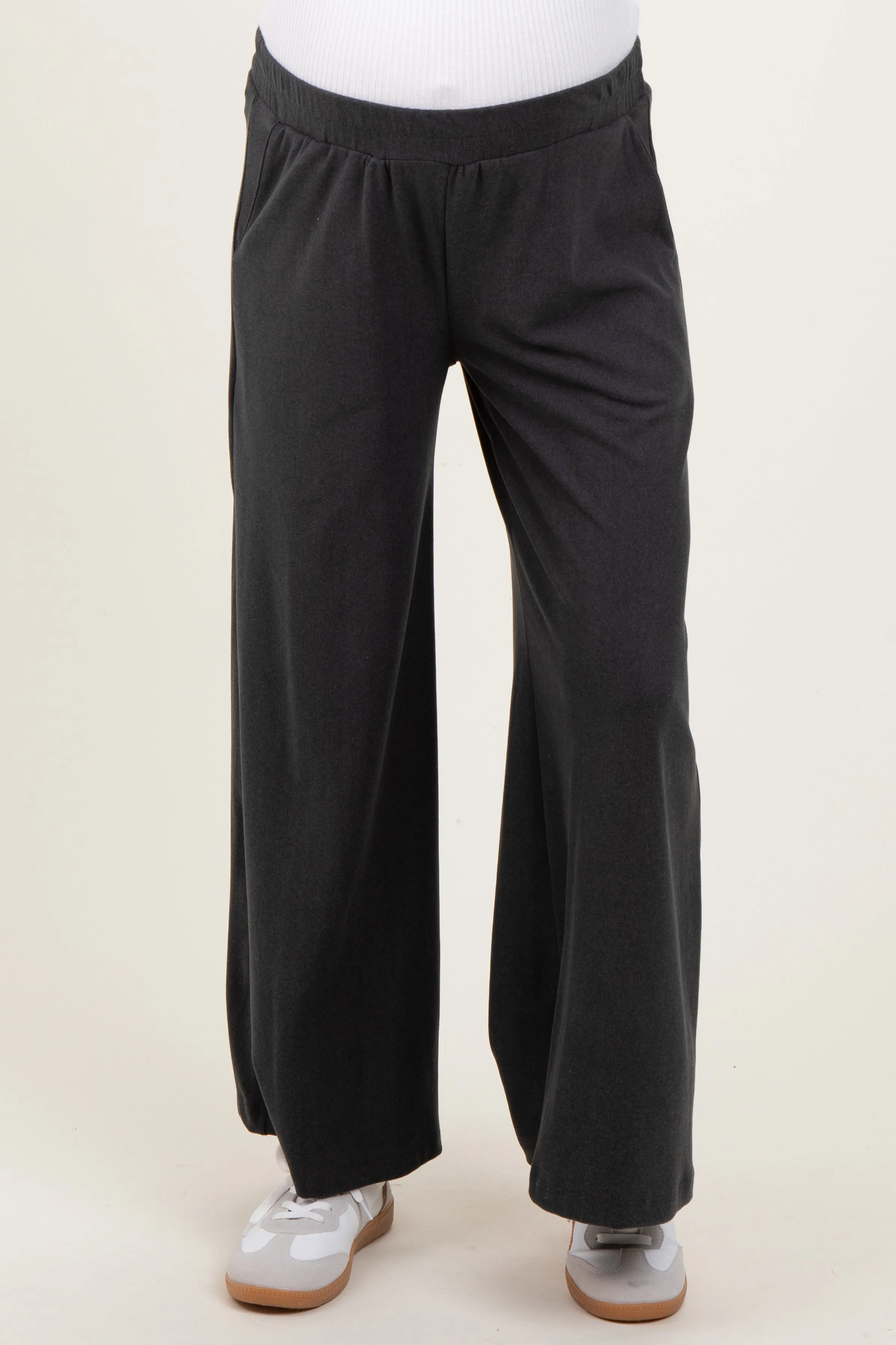 Black Brushed Knit Wide Leg Maternity Pants sold by Pinkblush product image thumbnail 3