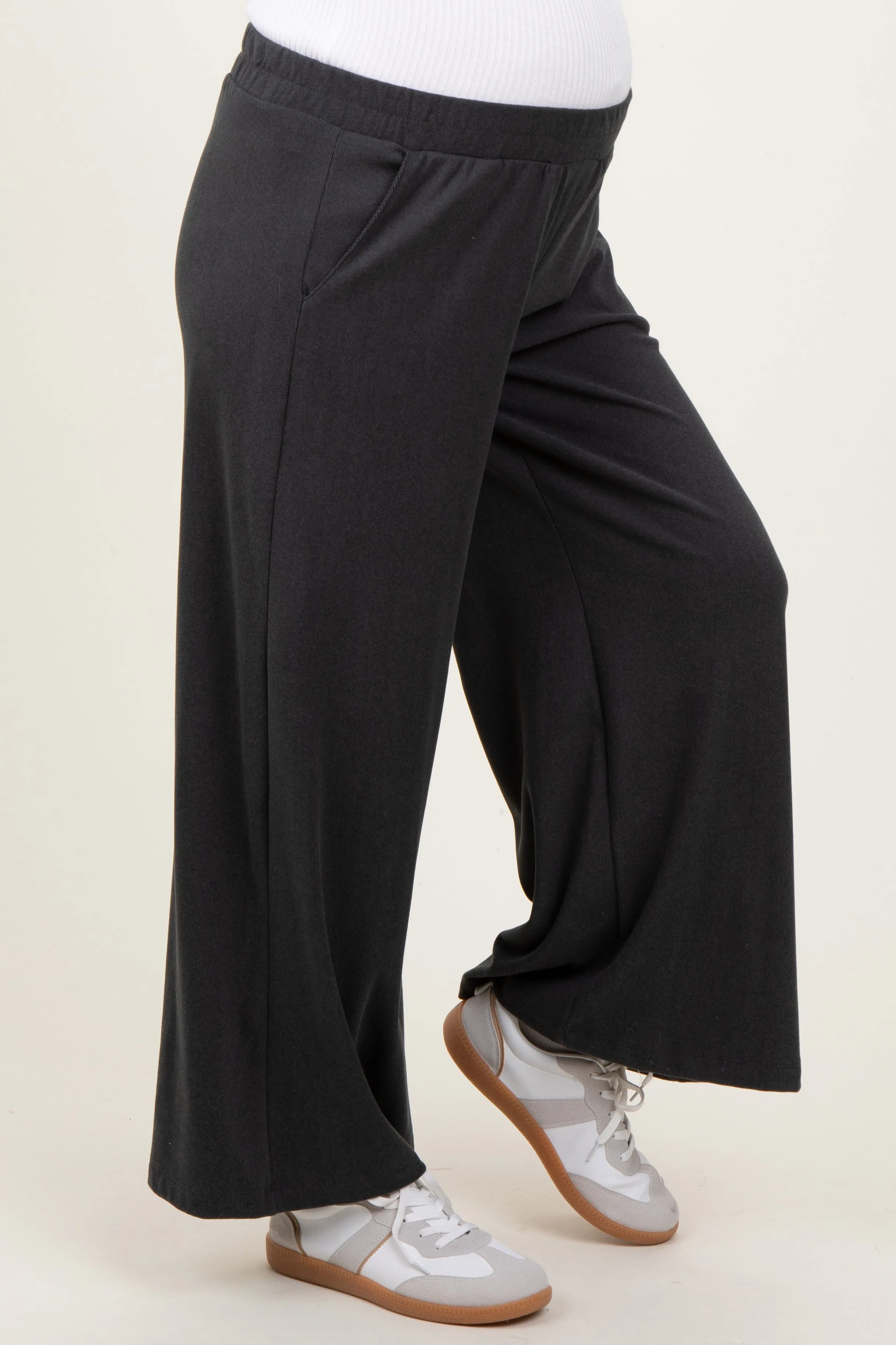 Black Brushed Knit Wide Leg Maternity Pants sold by Pinkblush product image thumbnail 4