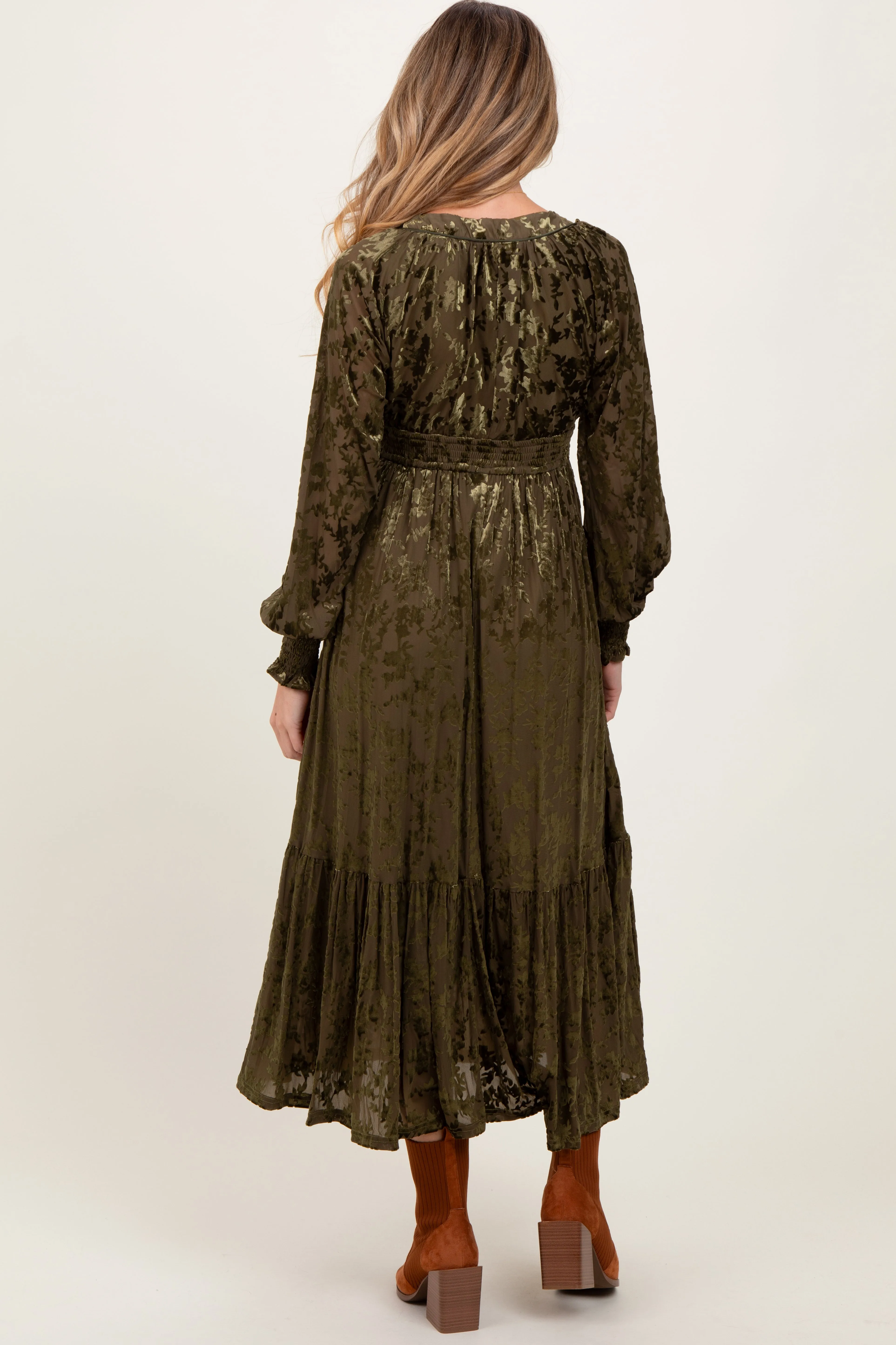 Olive Floral Velvet Overlay Maternity Maxi Dress sold by Pinkblush product image thumbnail 4