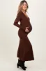 Brown Ribbed Knit Maternity Maxi Sweater Dress sold by Pinkblush