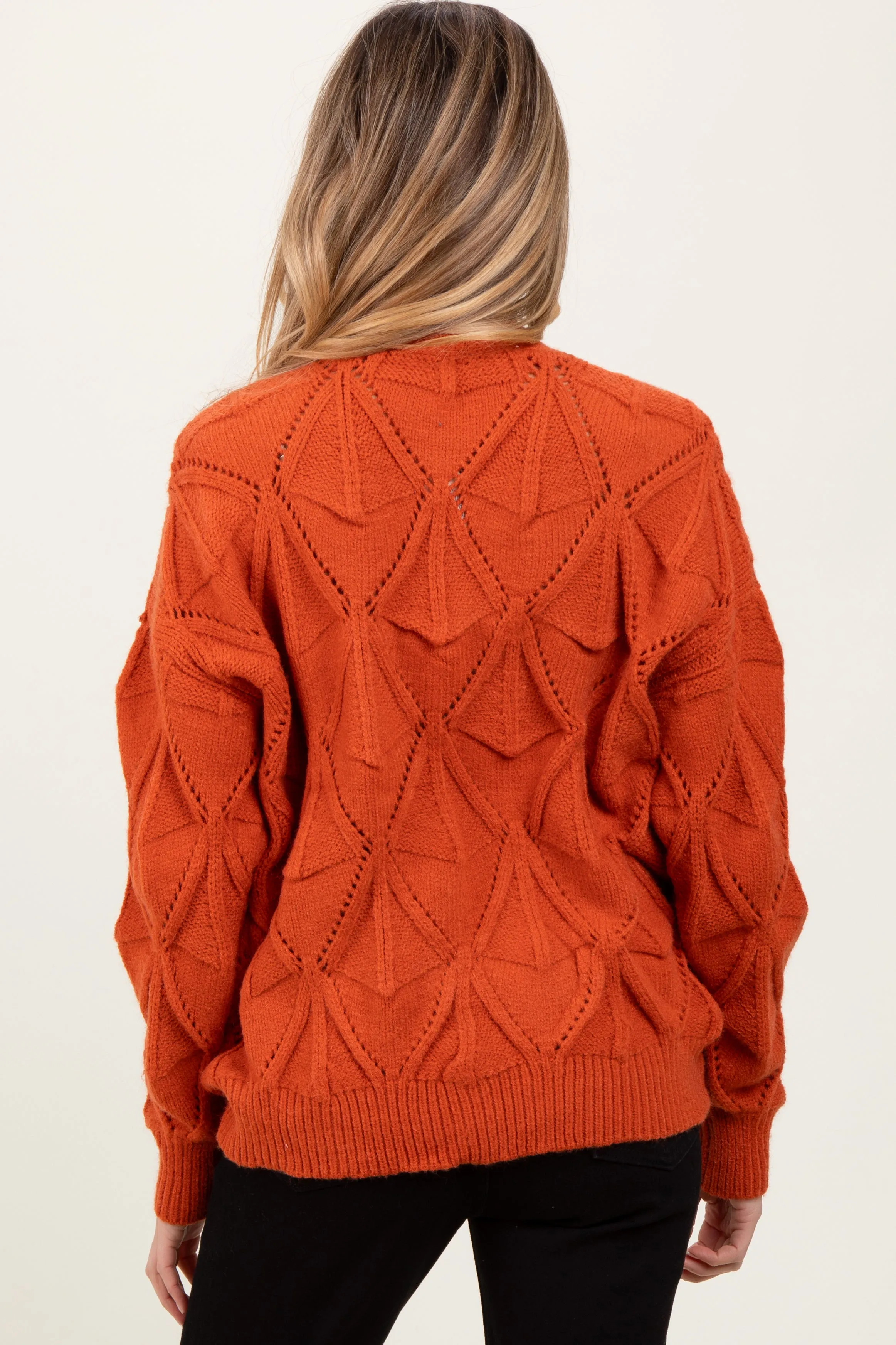 Rust Diamond Knit Button Up Maternity Sweater Cardigan sold by Pinkblush product image thumbnail 3