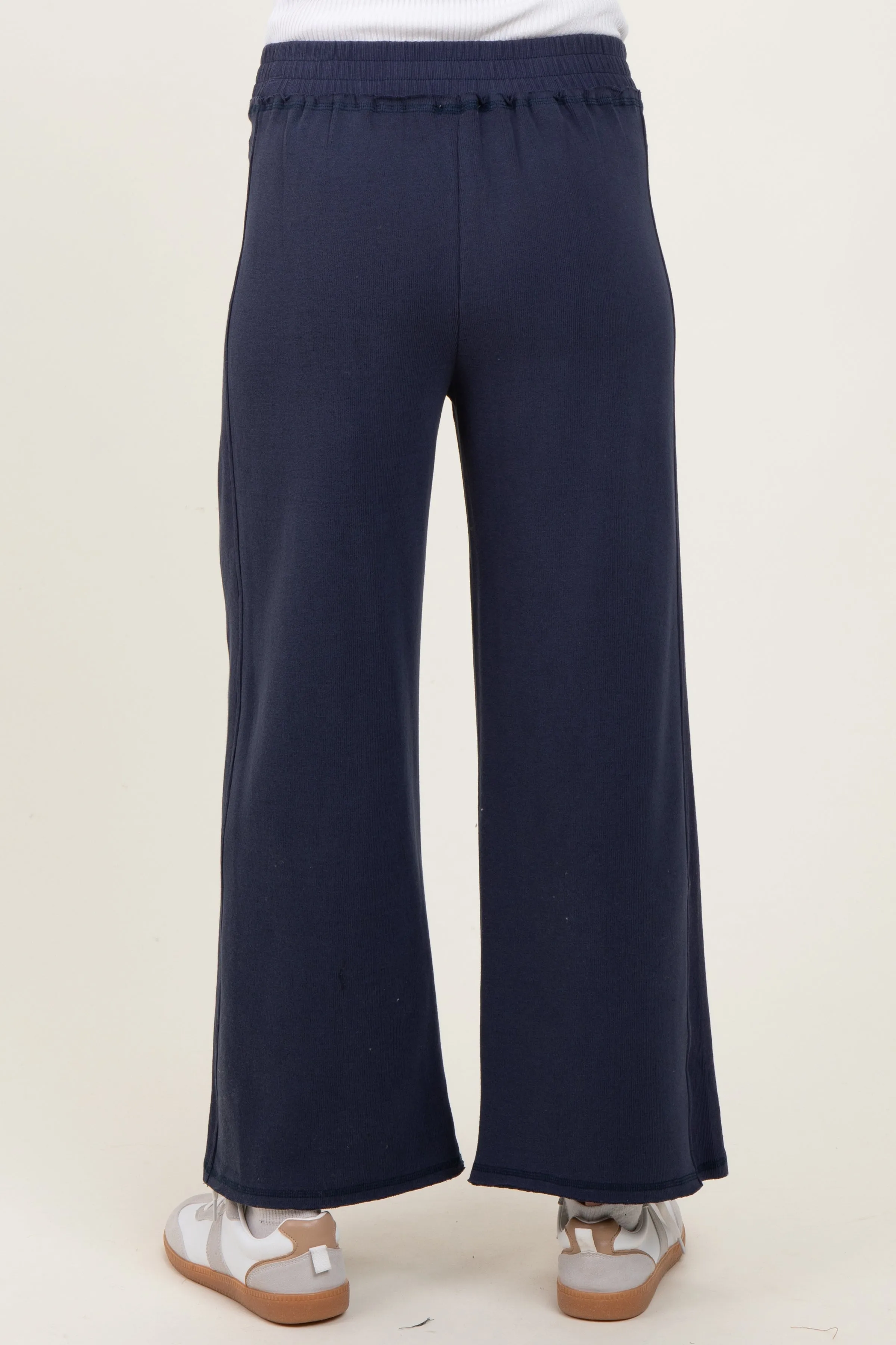 Navy Ribbed Side Panel Wide Leg Maternity Sweatpants sold by Pinkblush product image thumbnail 5
