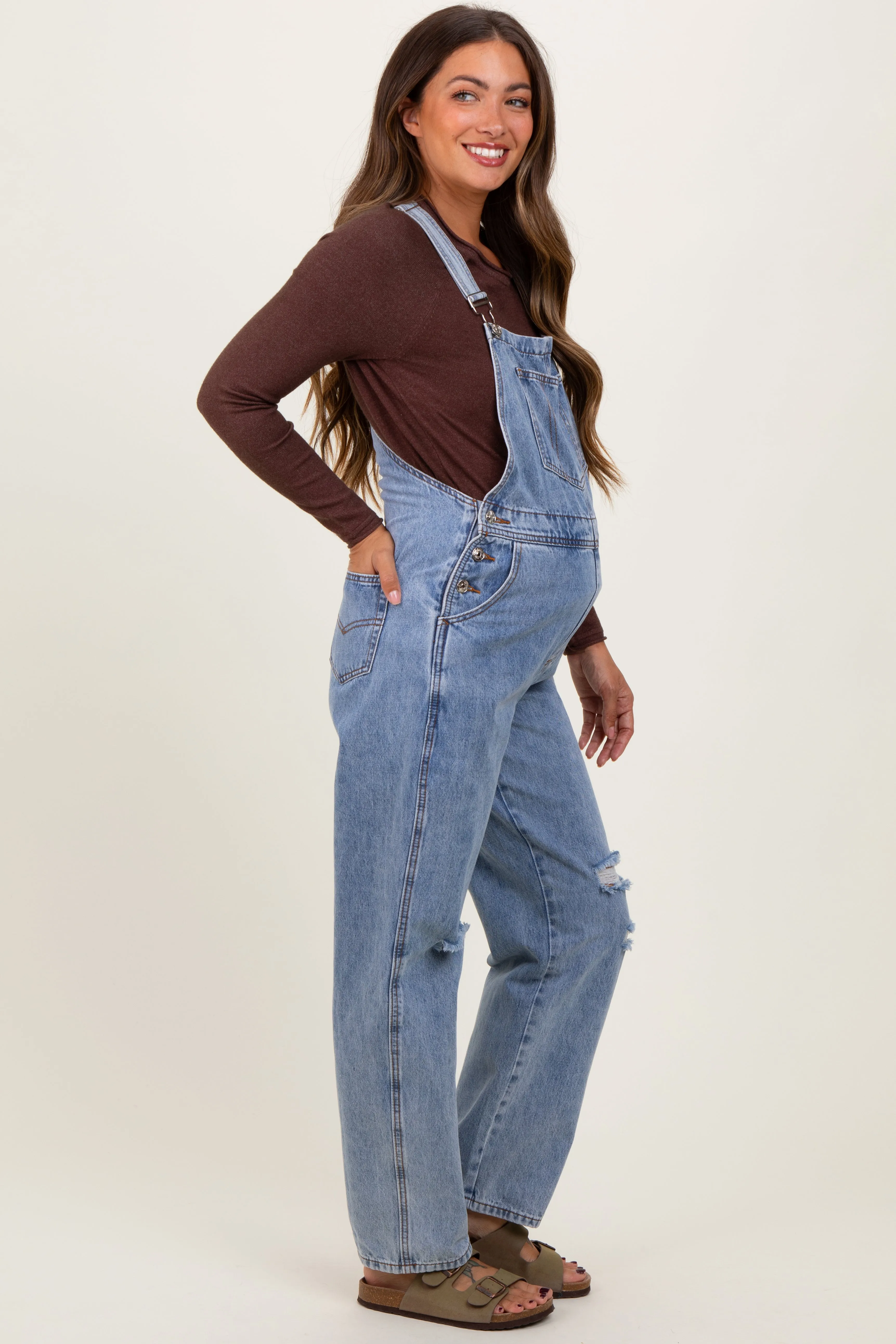 Blue Distressed Denim Maternity Overalls sold by Pinkblush product image thumbnail 3