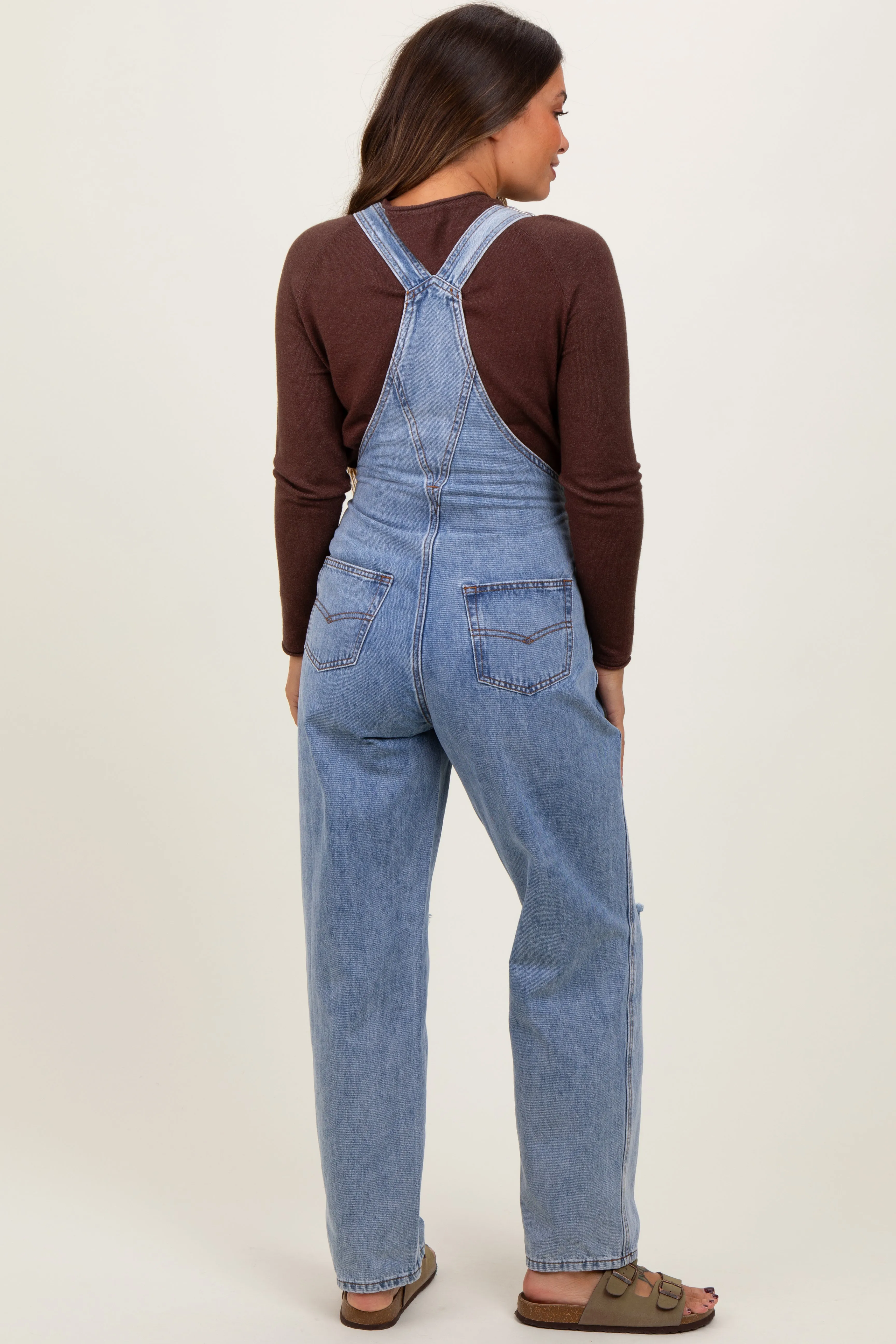 Blue Distressed Denim Maternity Overalls sold by Pinkblush product image thumbnail 4