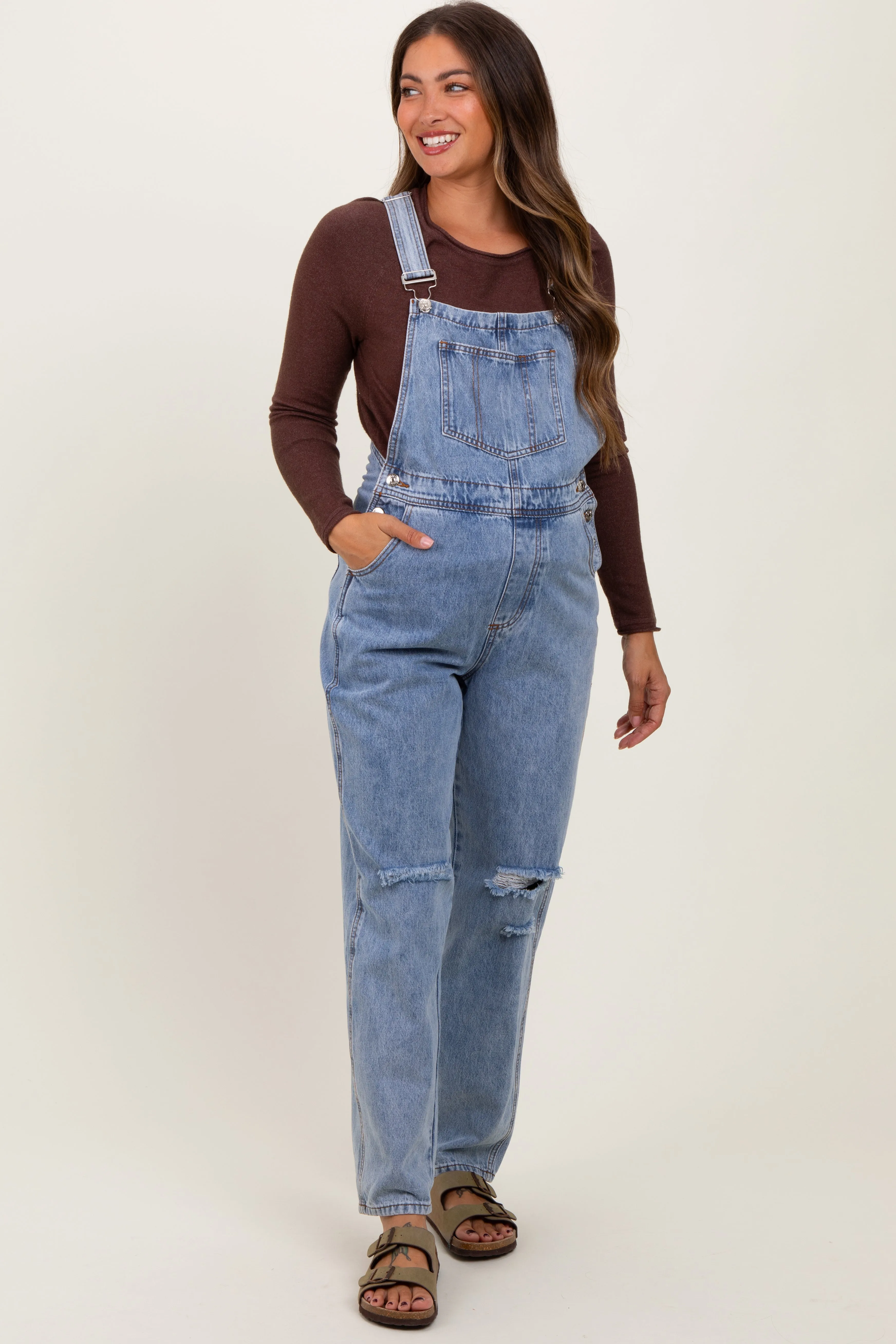 Blue Distressed Denim Maternity Overalls sold by Pinkblush product image thumbnail 2