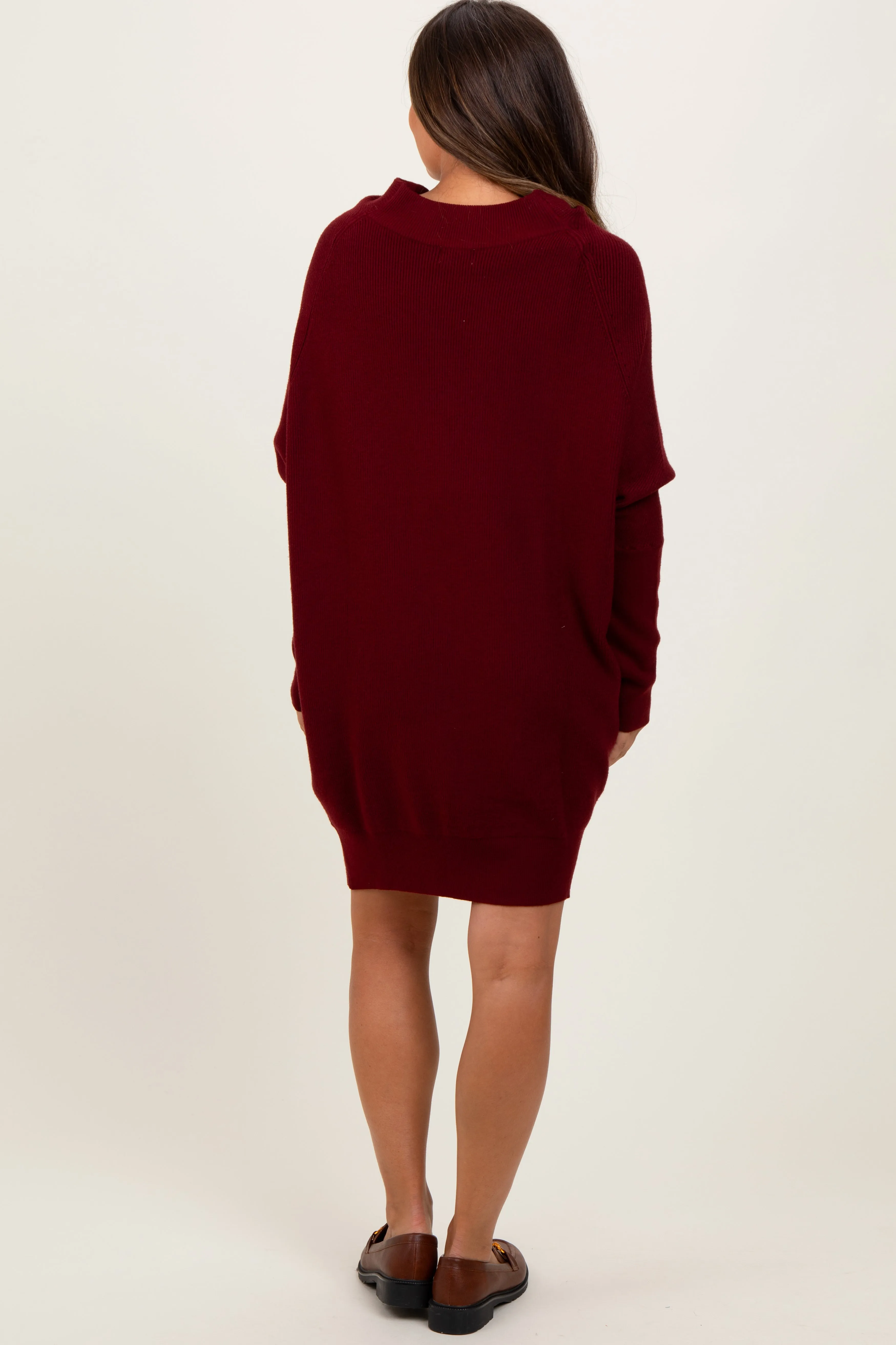 Burgundy Funnel Neck Dolman Sleeve Maternity Mini Dress sold by Pinkblush product image thumbnail 3