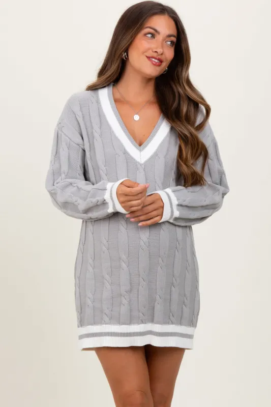 Heather Grey Cable Knit Maternity Sweater Mini Dress sold by Pinkblush