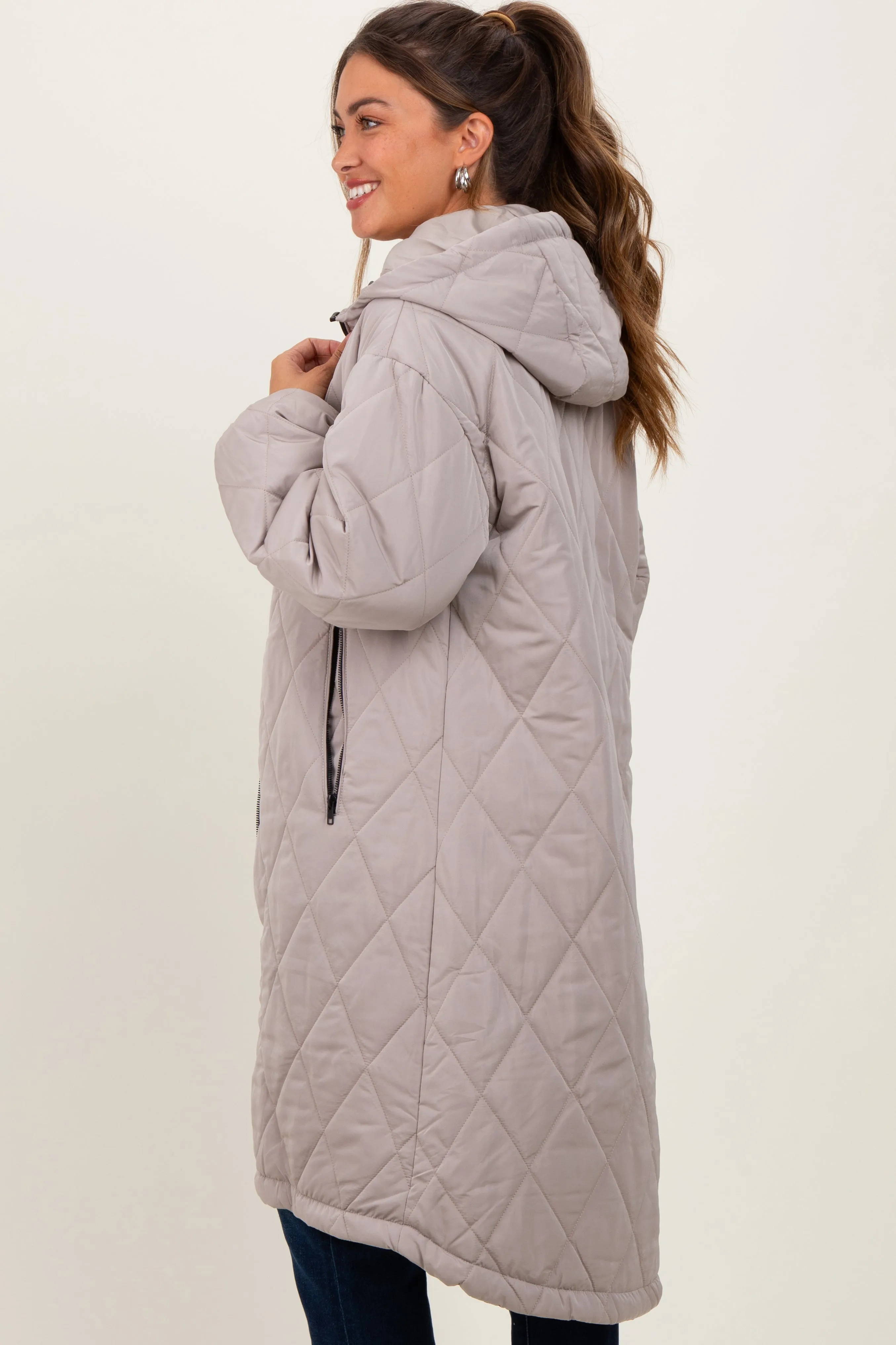 Light Mocha Quilted Long Maternity Puffer Jacket sold by Pinkblush product image thumbnail 3