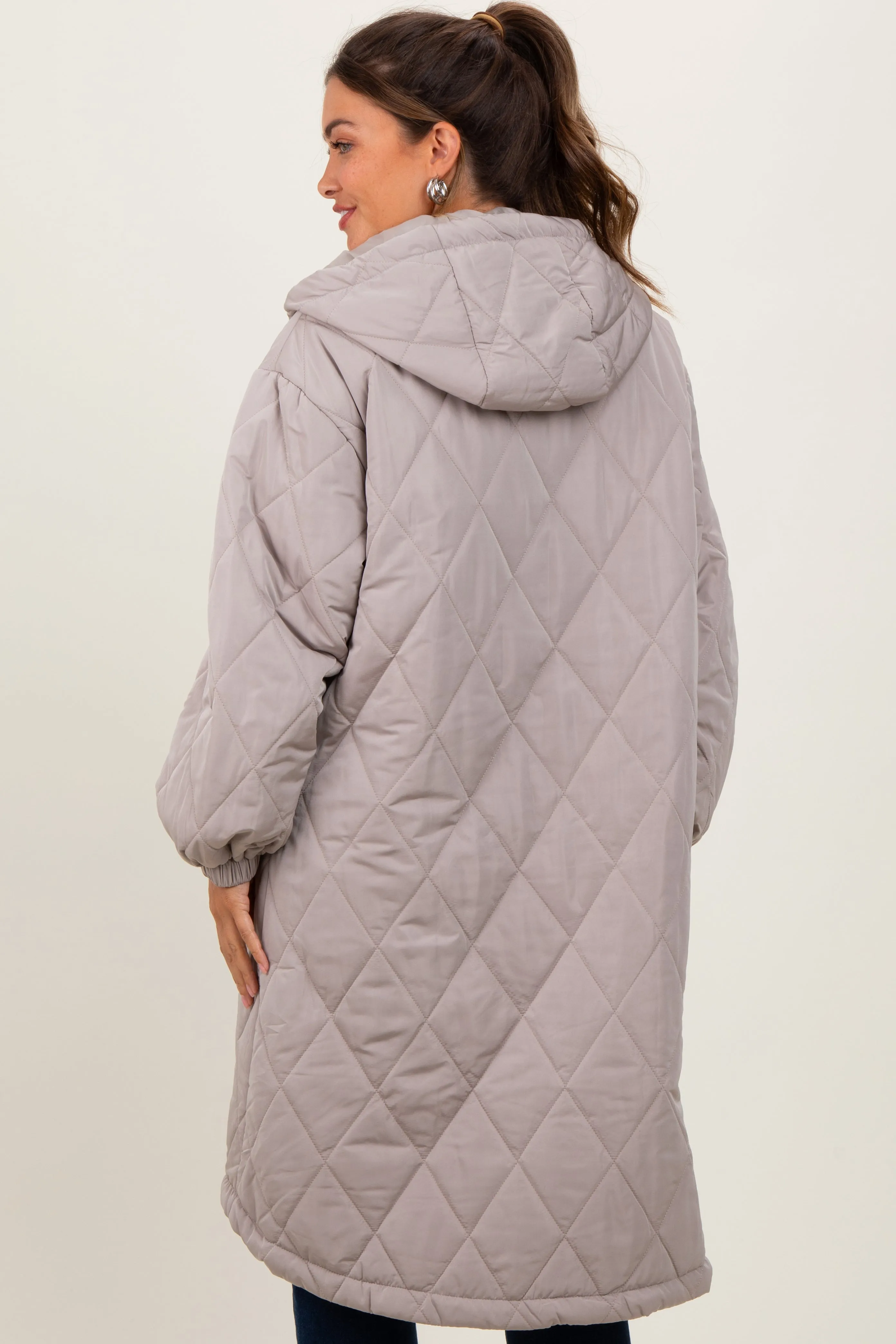 Light Mocha Quilted Long Maternity Puffer Jacket sold by Pinkblush product image thumbnail 4