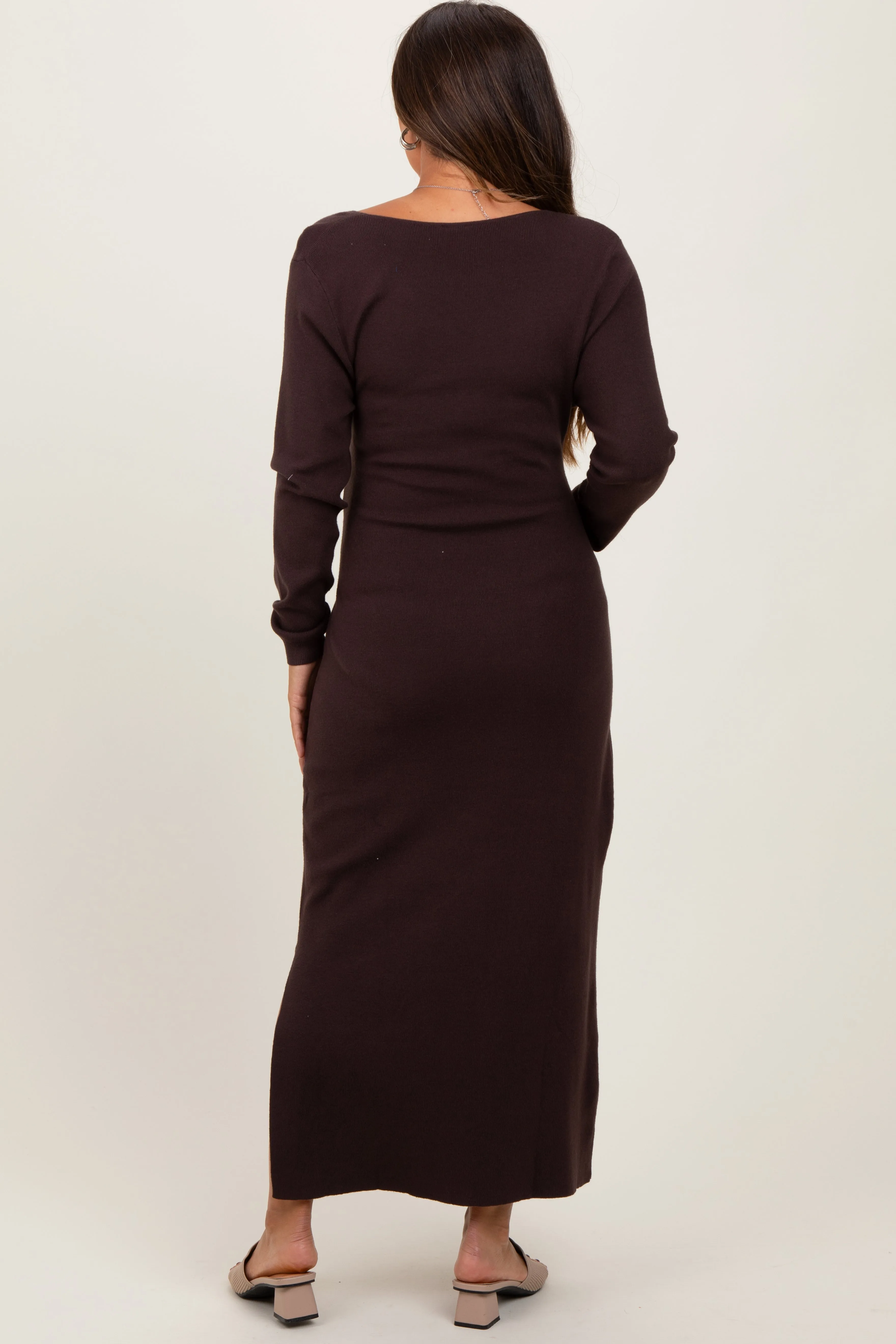 Brown Wrap Side Slit Midi Sweater Maternity Dress sold by Pinkblush product image thumbnail 3