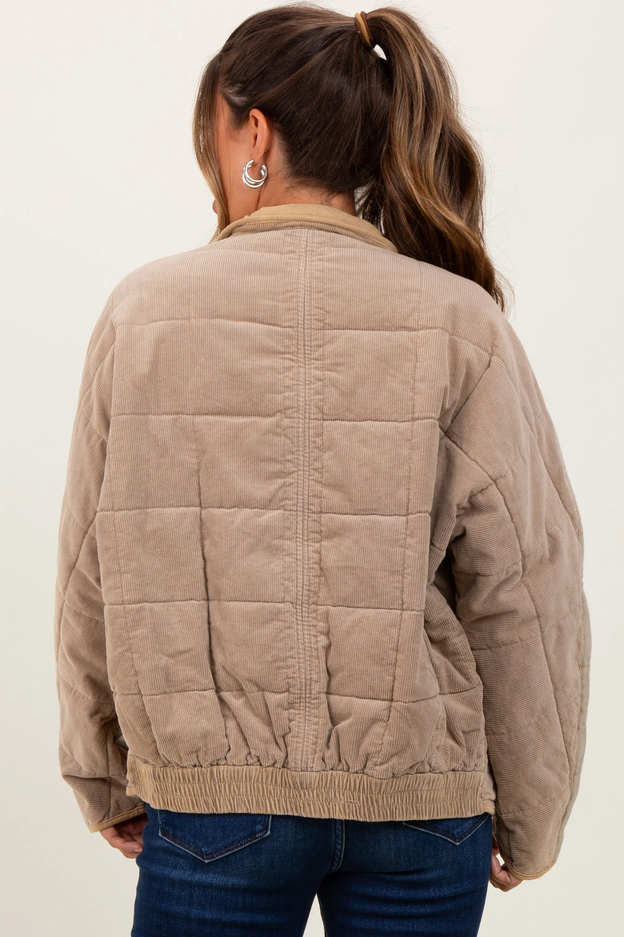 Light Taupe Quilted Corduroy Maternity Puffer Jacket sold by Pinkblush product image thumbnail 4