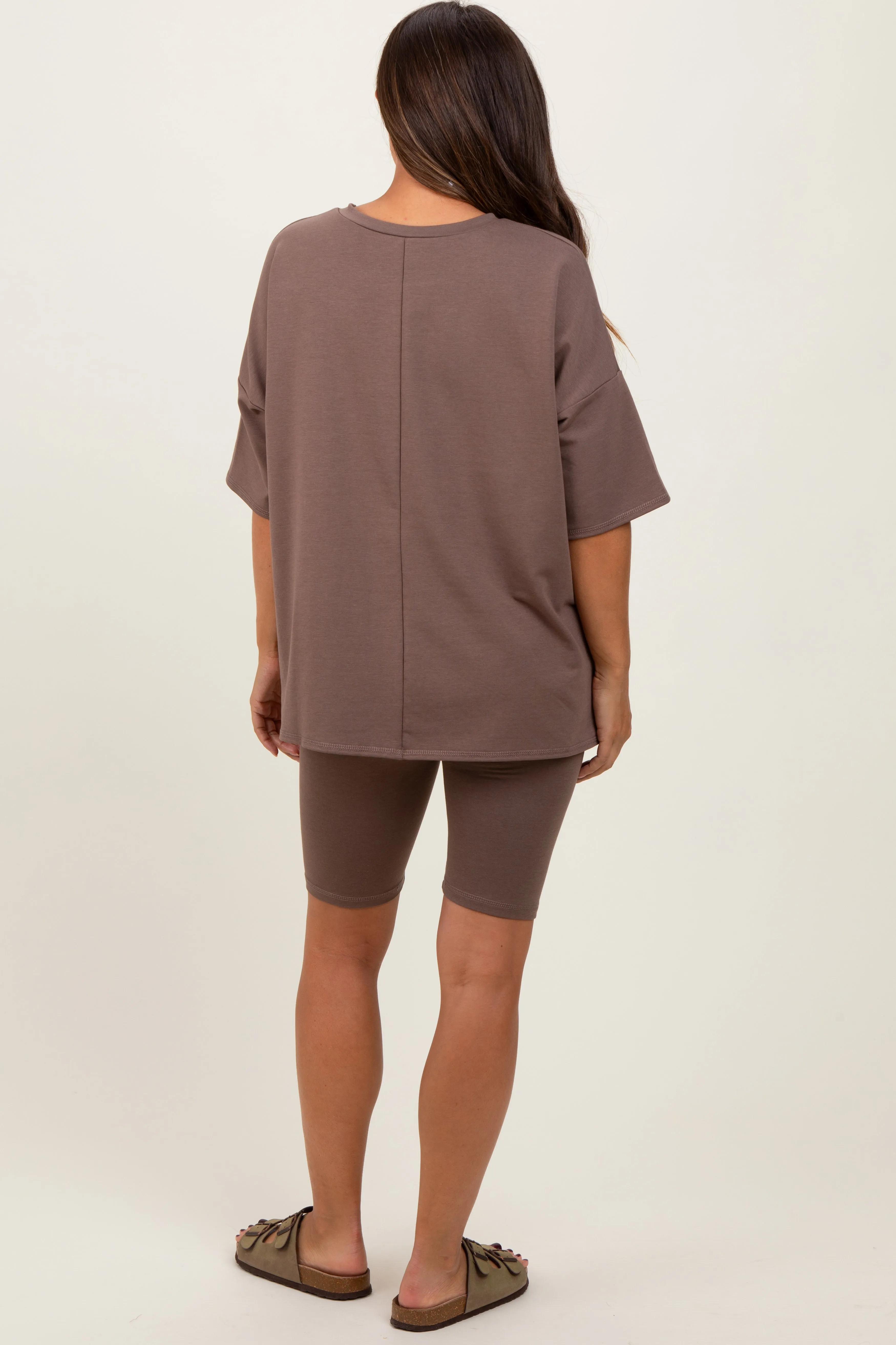 Brown Oversized Short Sleeve Biker Short Maternity Set sold by Pinkblush product image thumbnail 4