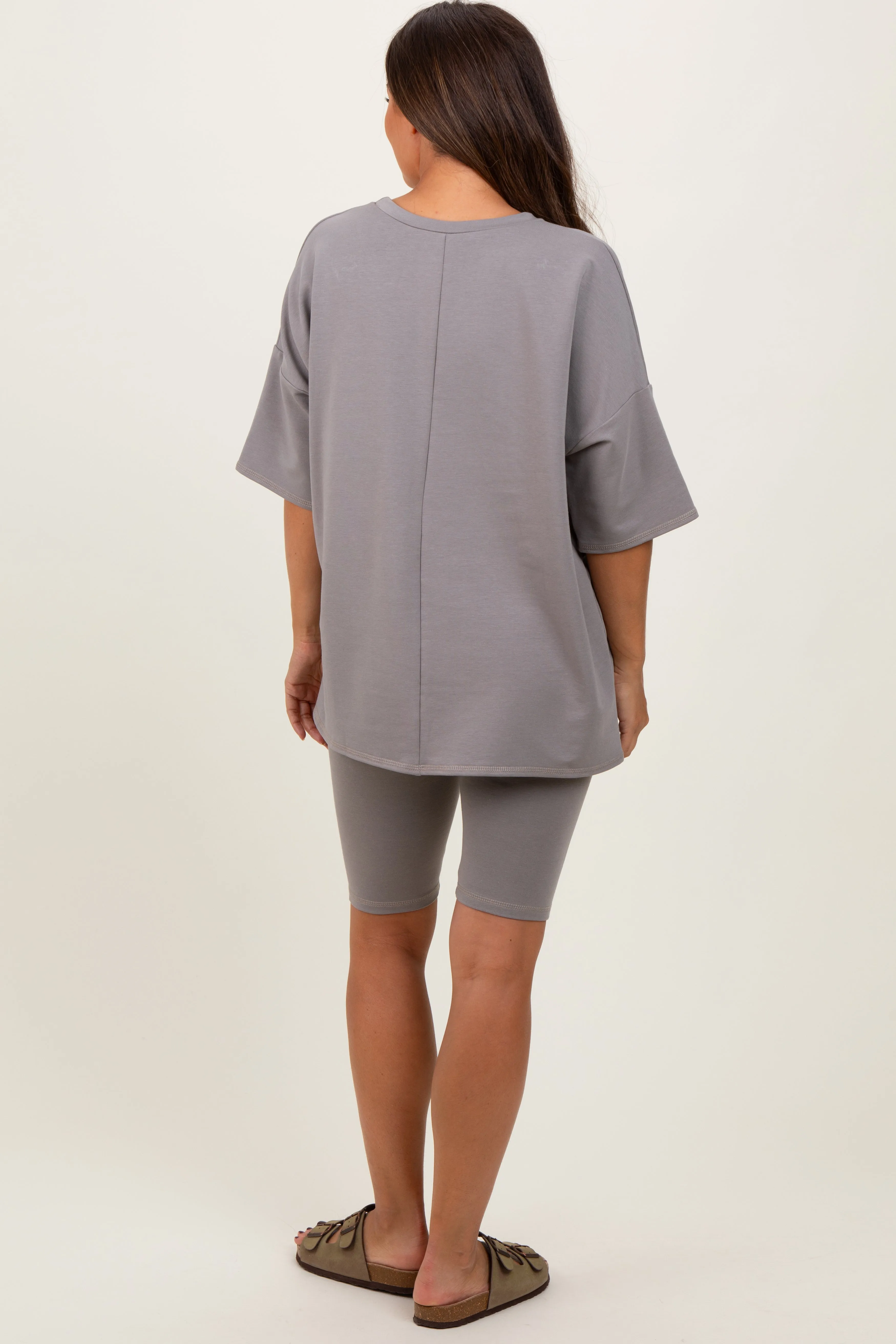 Mocha Oversized Short Sleeve Biker Short Maternity Set sold by Pinkblush product image thumbnail 4