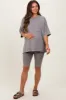 Mocha Oversized Short Sleeve Biker Short Maternity Set sold by Pinkblush