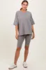 Mocha Oversized Short Sleeve Biker Short Maternity Set sold by Pinkblush